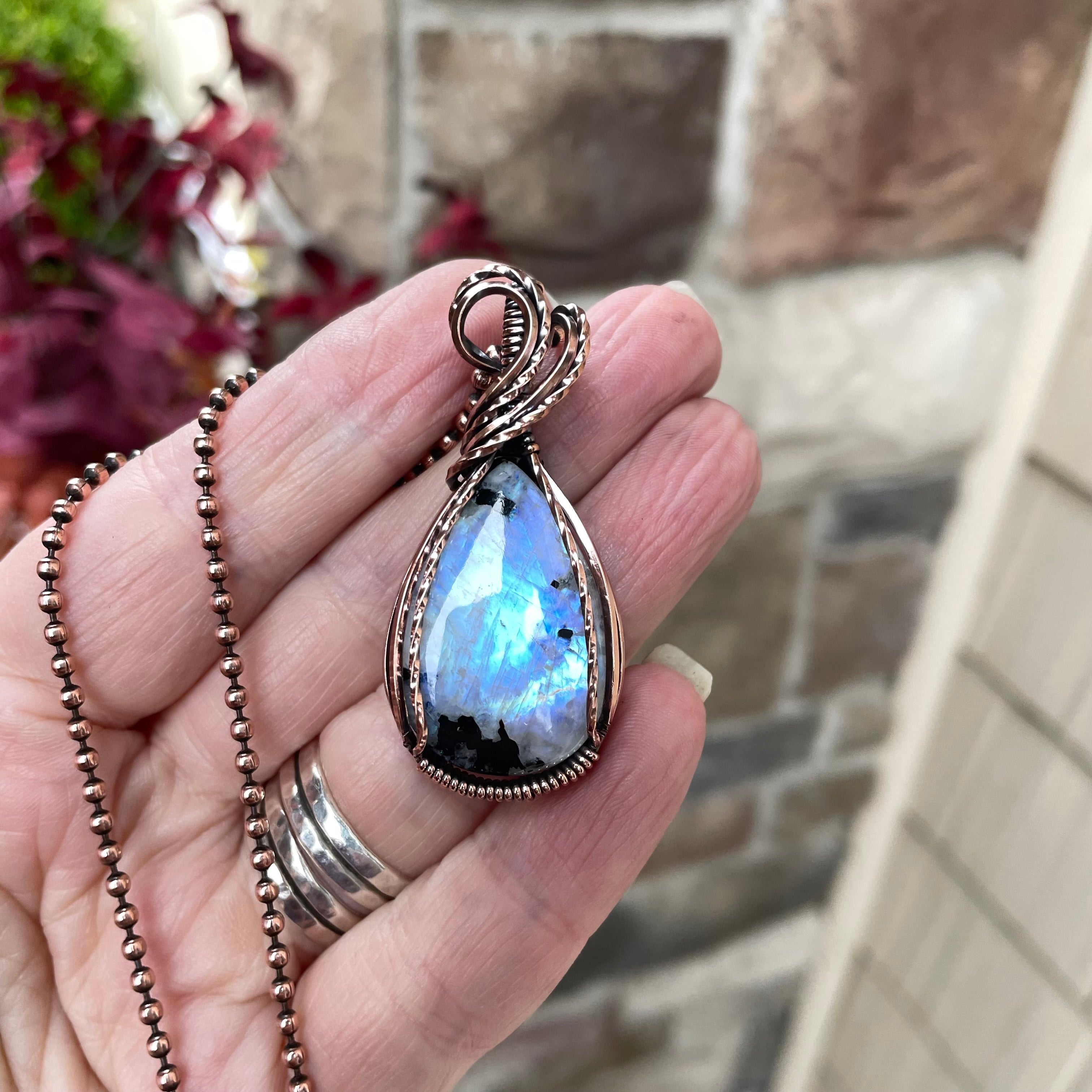 Moonstone with Black Tourmaline Copper Necklace