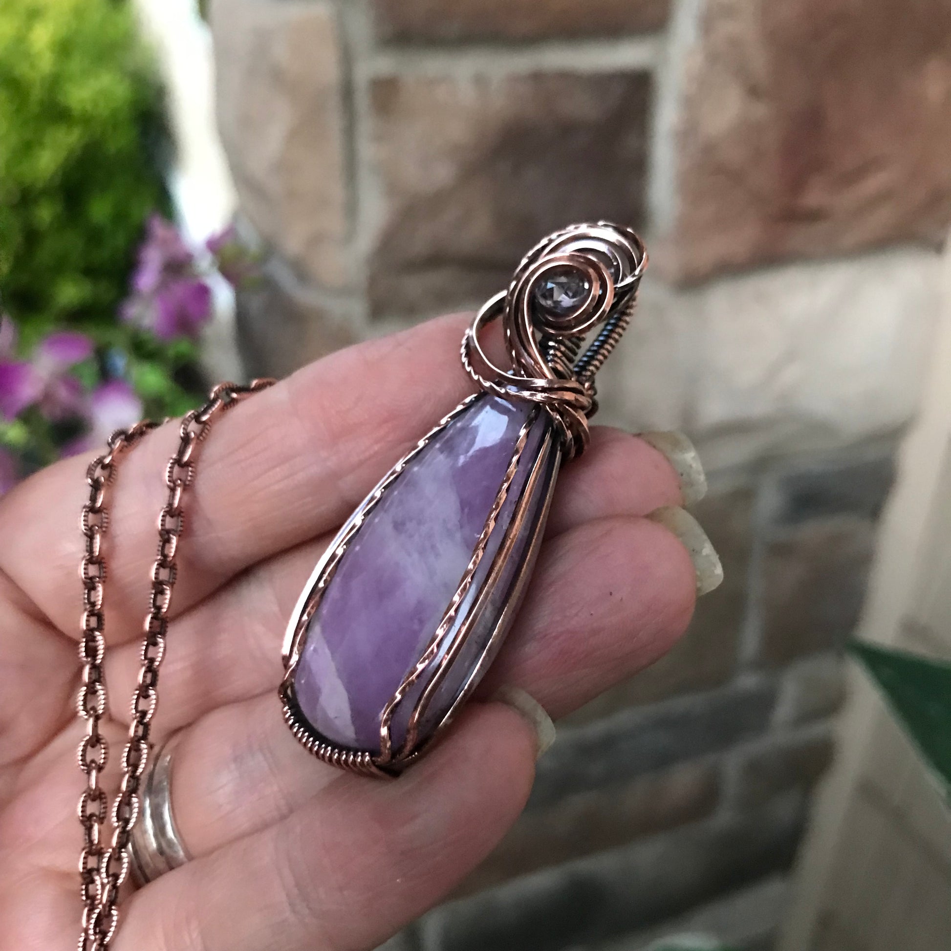 Kunzite & Pink Amethyst Copper Pendant