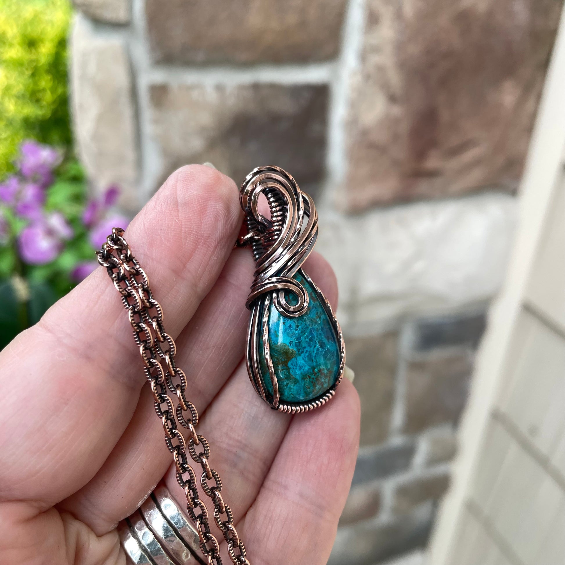 Chrysocolla Teardrop Copper Pendant