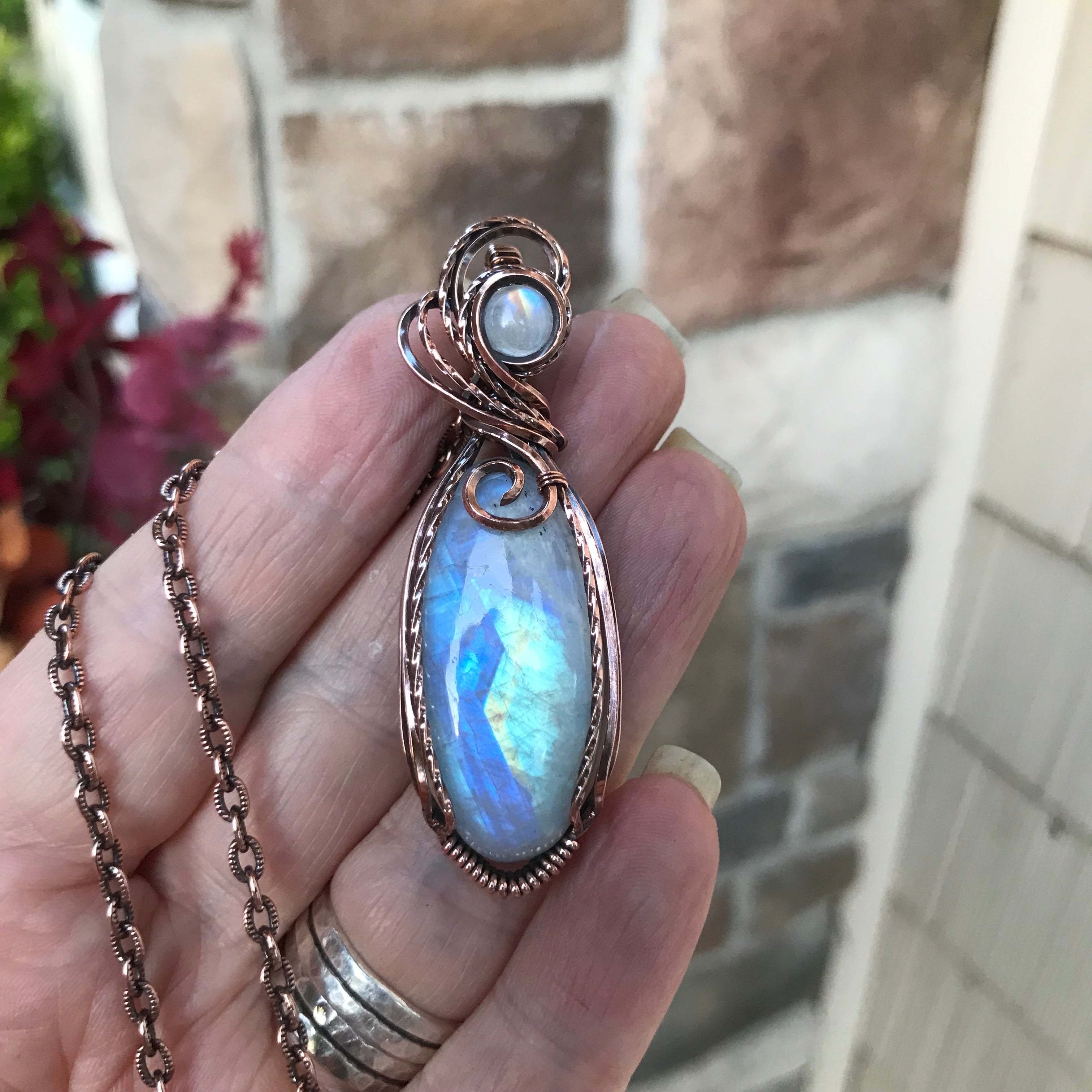Moonstone with Moonstone Swirly Copper Pendant