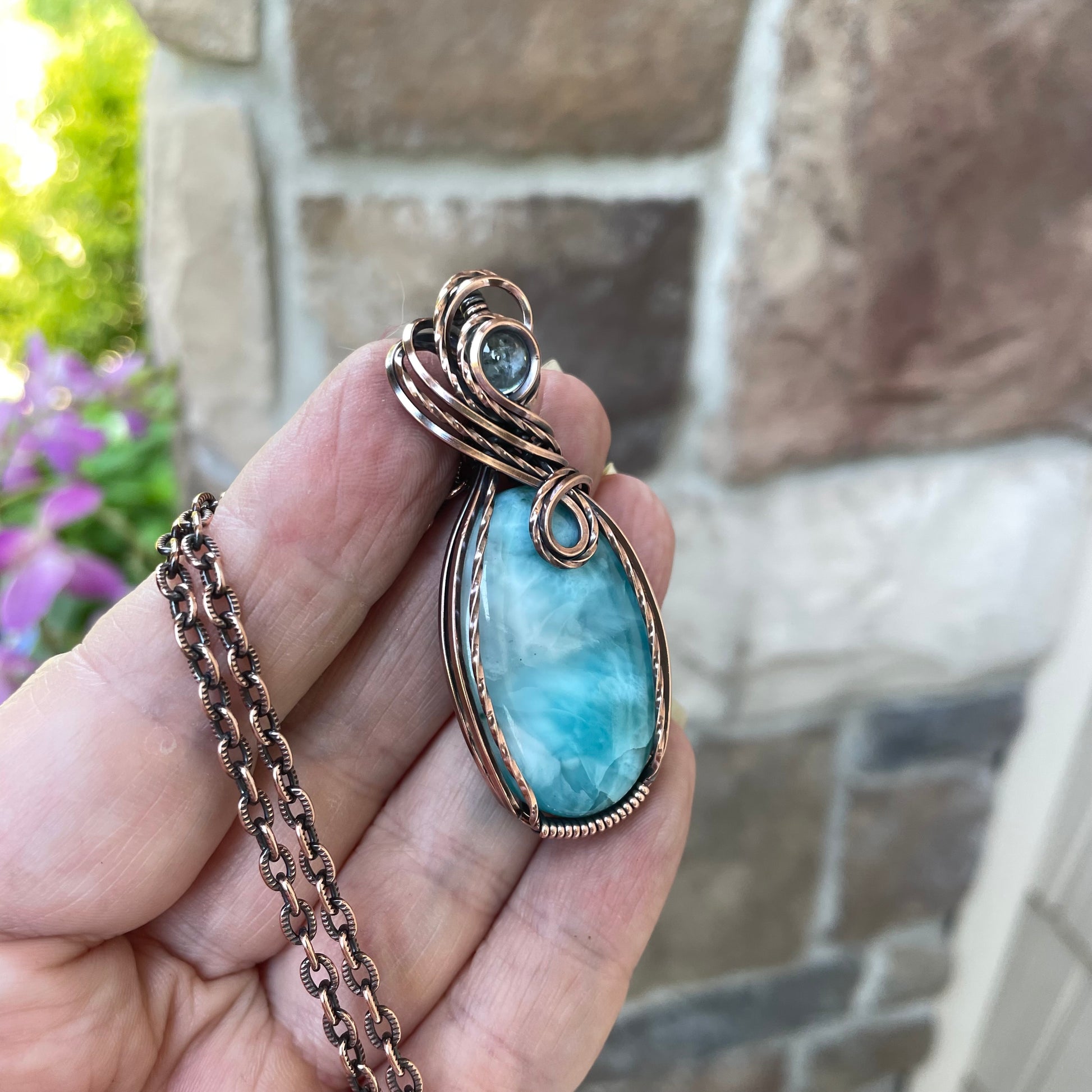 Larimar & Aquamarine Oval Copper Necklace