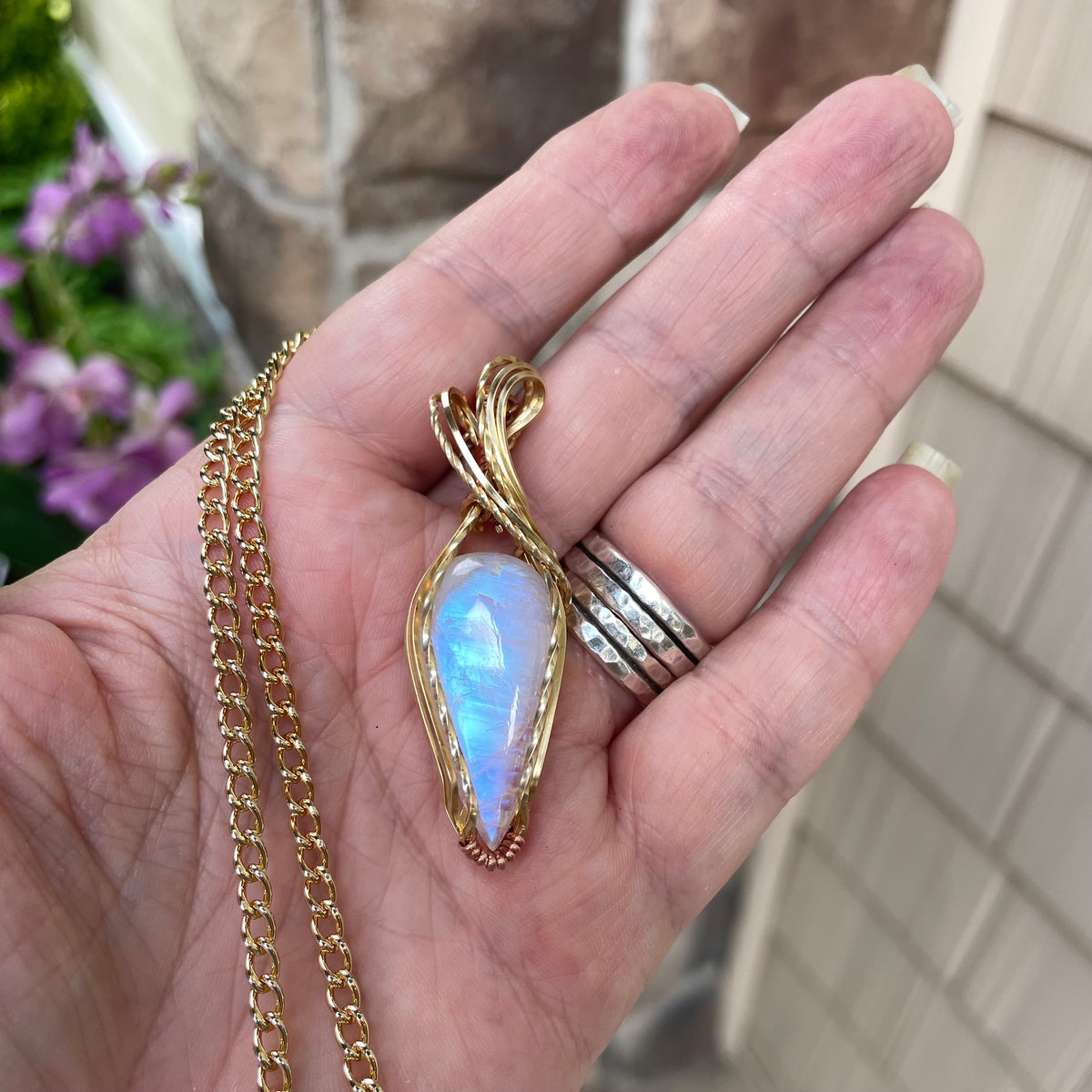 Moonstone Teardrop Brass Pendant