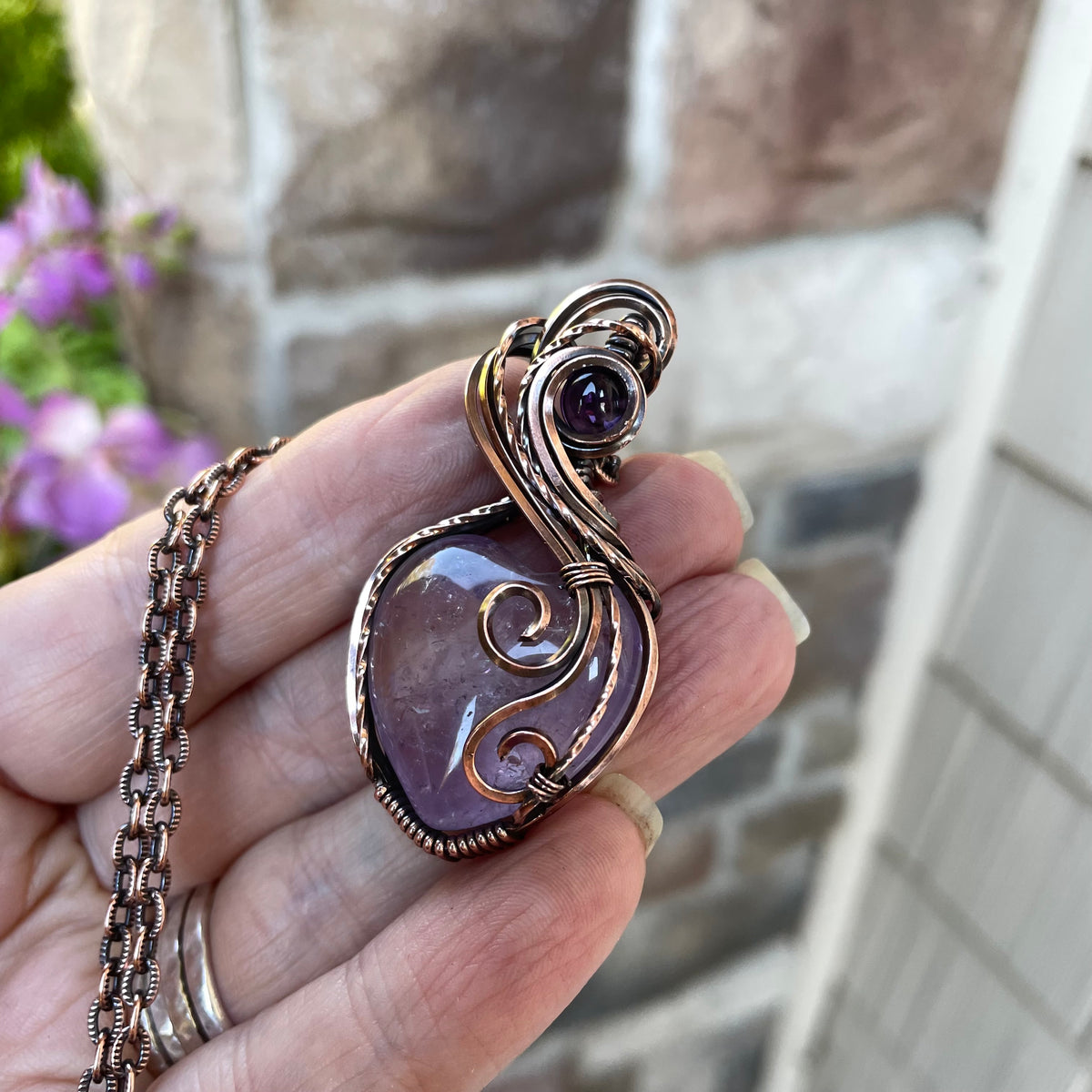Amethyst Copper Heart Necklace