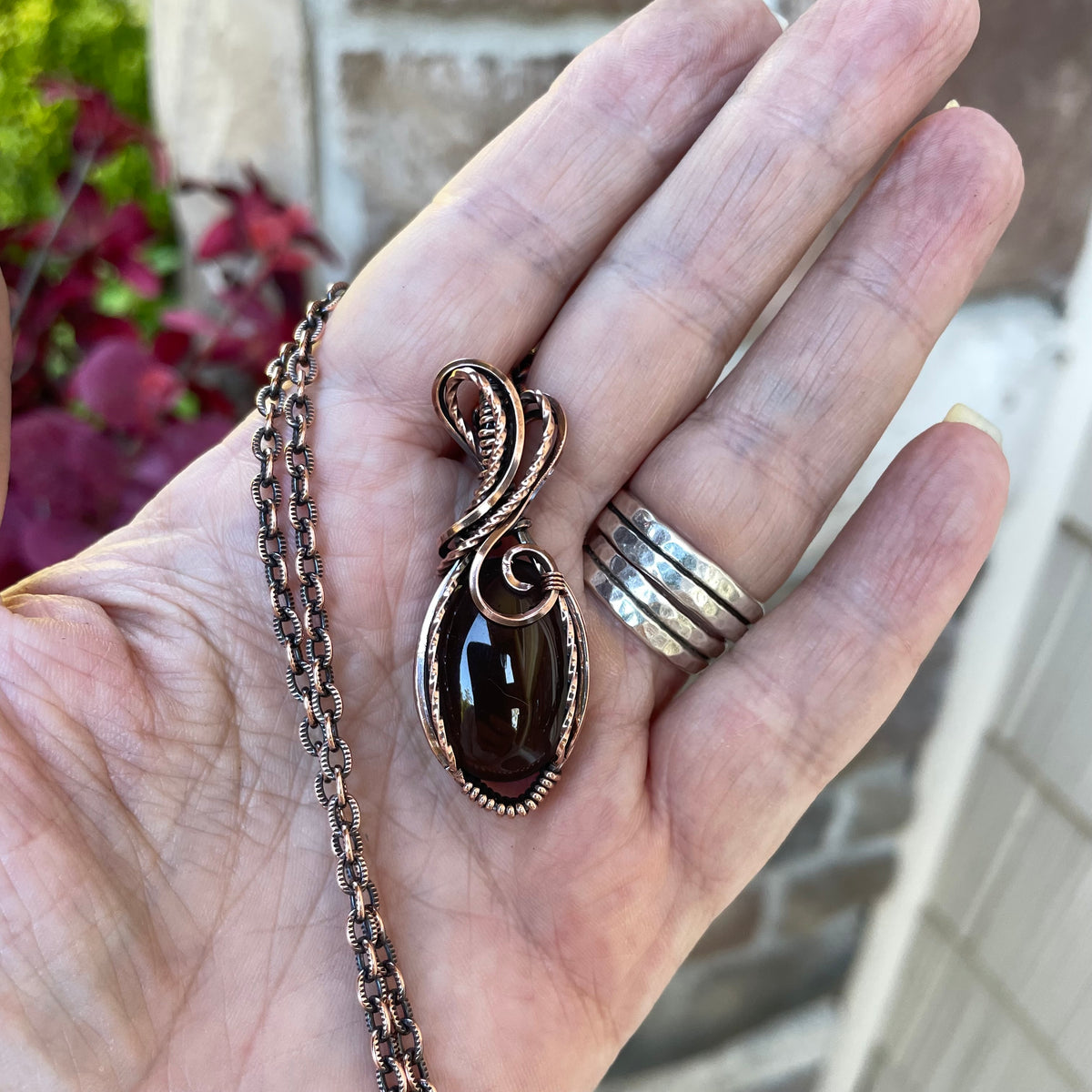 Smoky Quartz Oval Copper Necklace