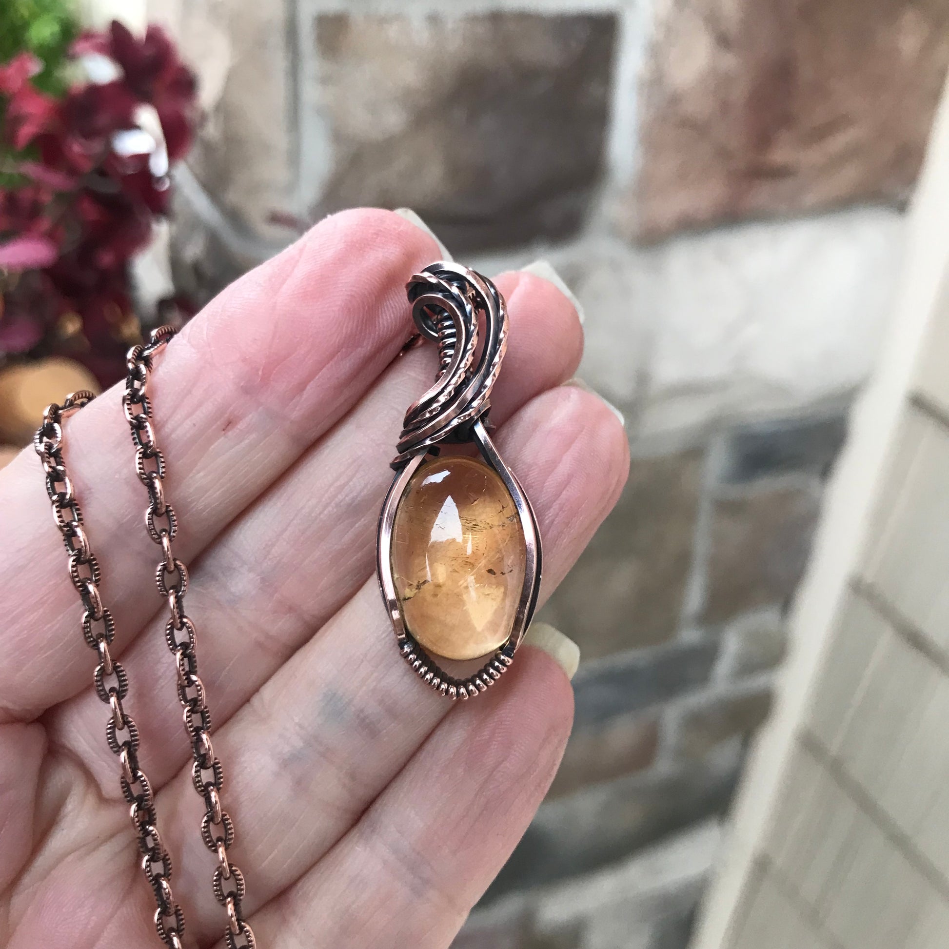 Citrine Small Oval Copper Pendant