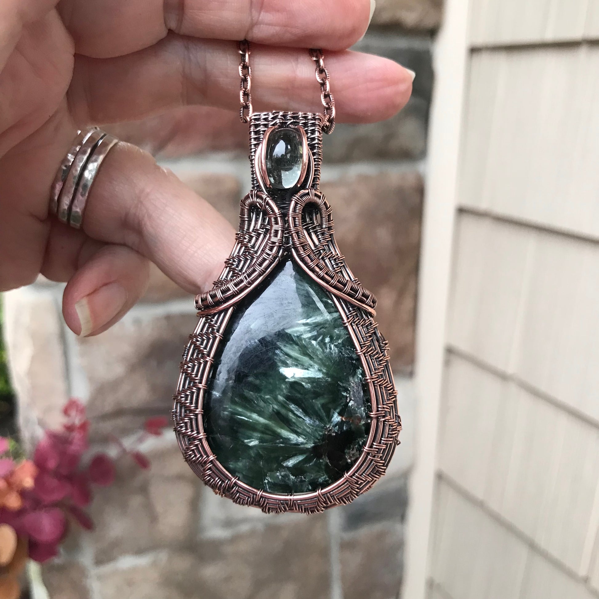 Seraphinite & Prasiolite Woven Pendant