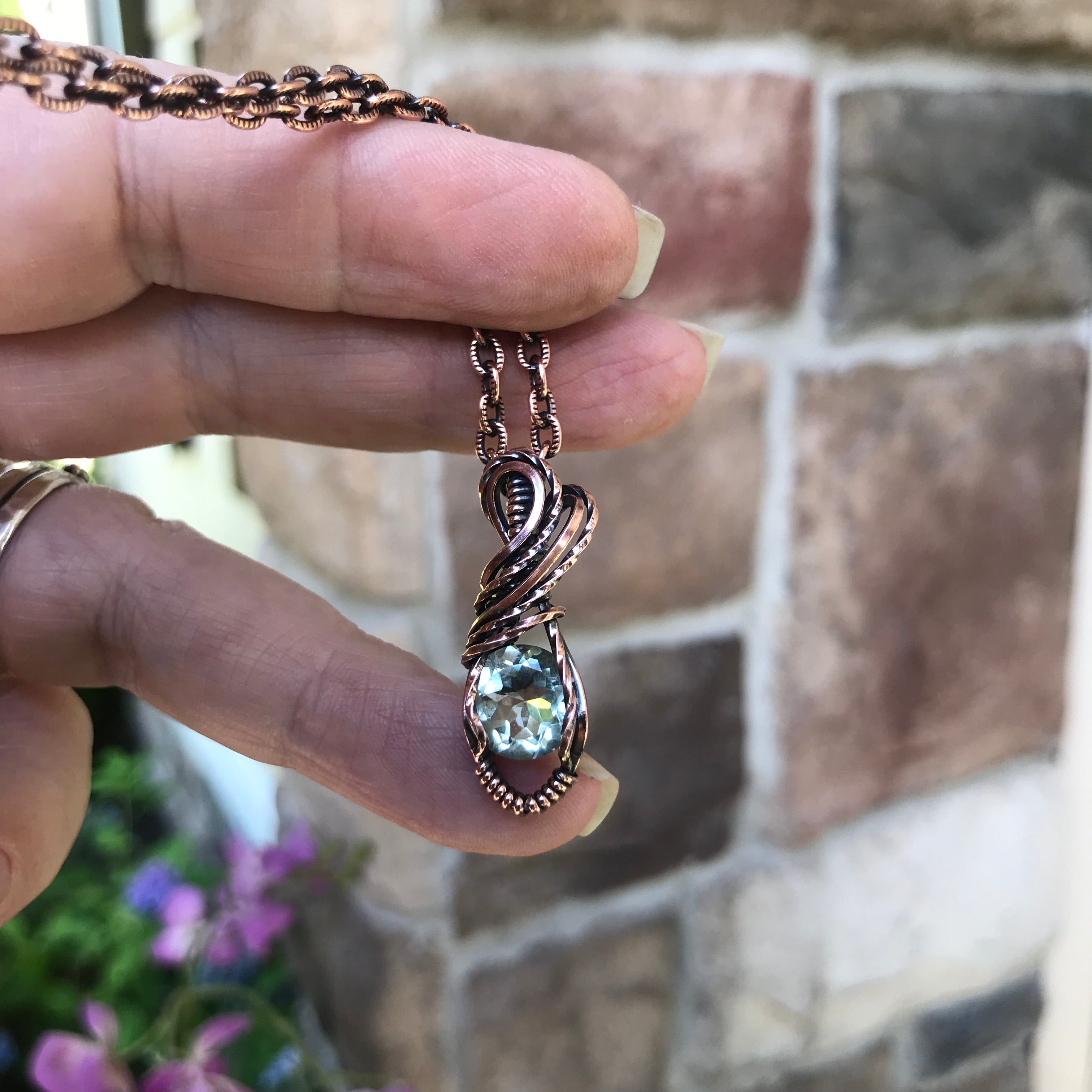 Faceted Prasiolite Mini Copper Pendant