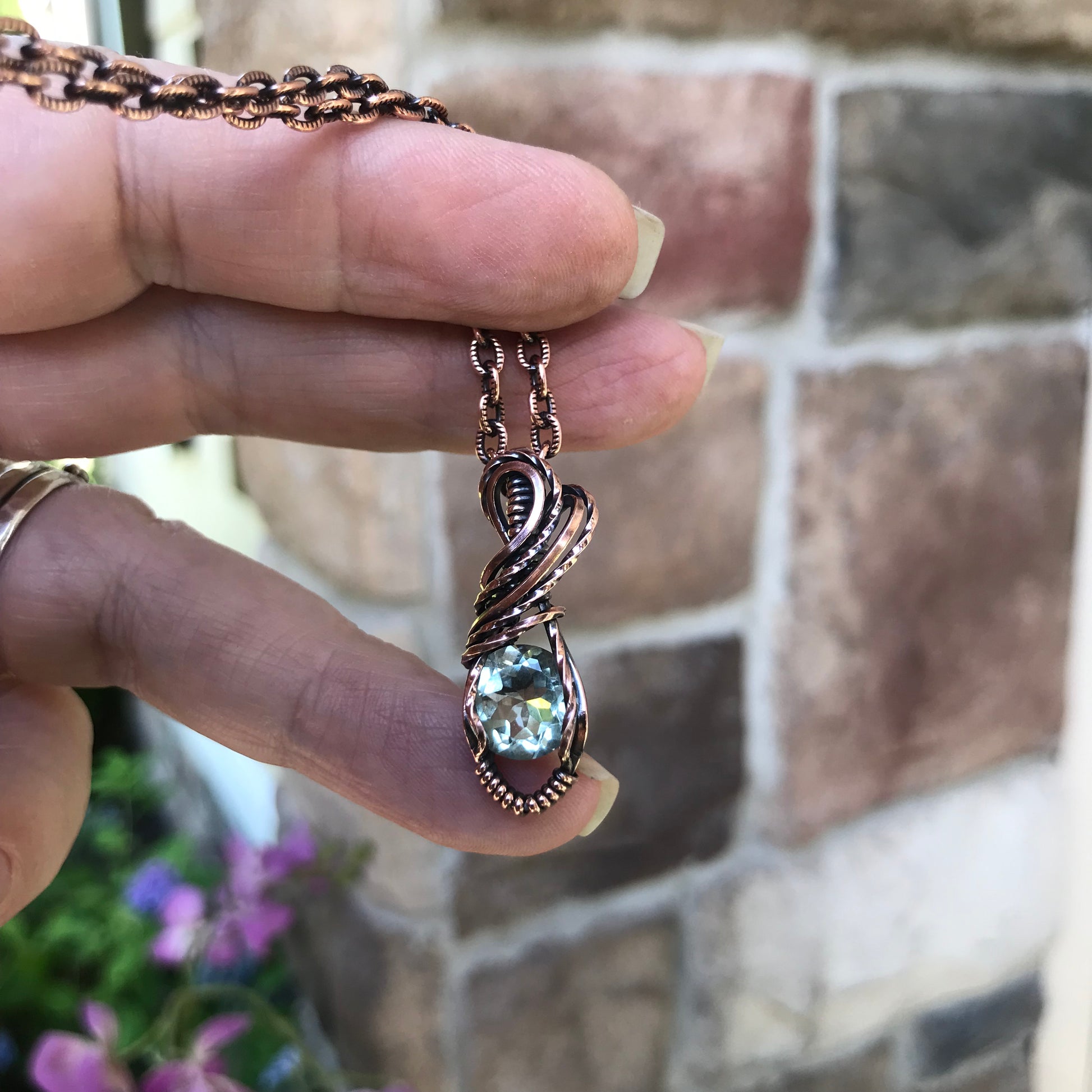 Faceted Prasiolite Mini Copper Pendant