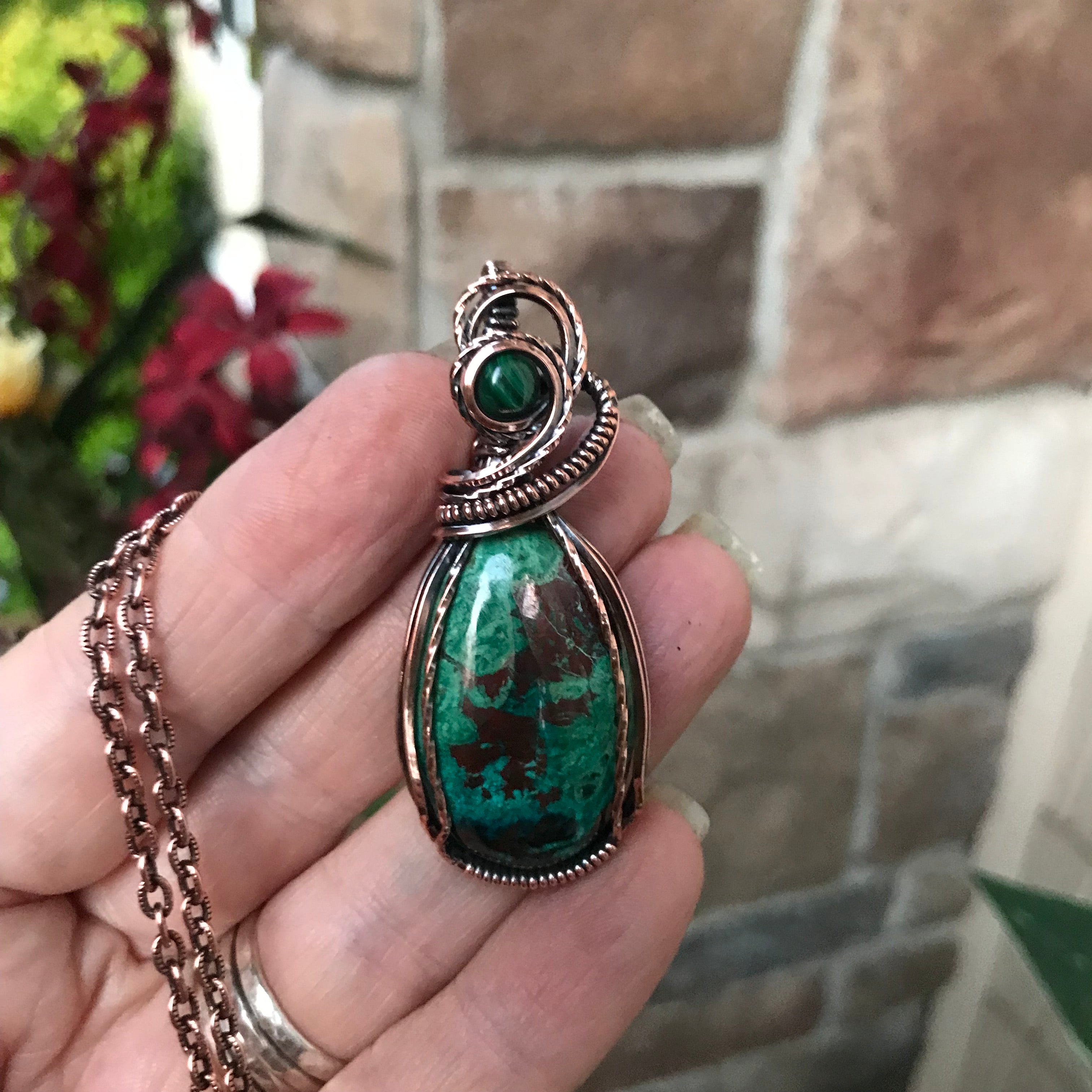 Shattuckite with Malachite Accent Copper Necklace