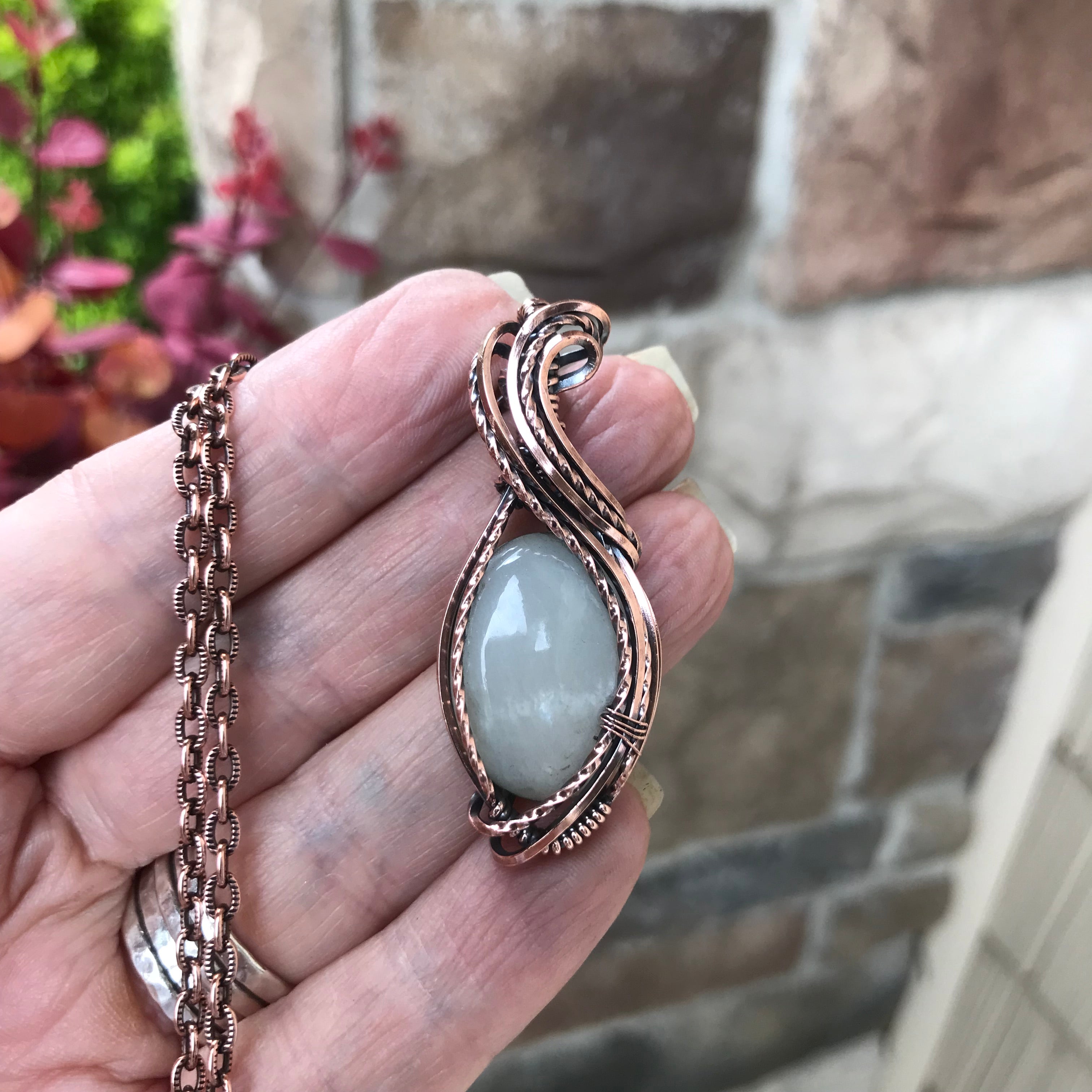 White Moonstone Copper Pendant