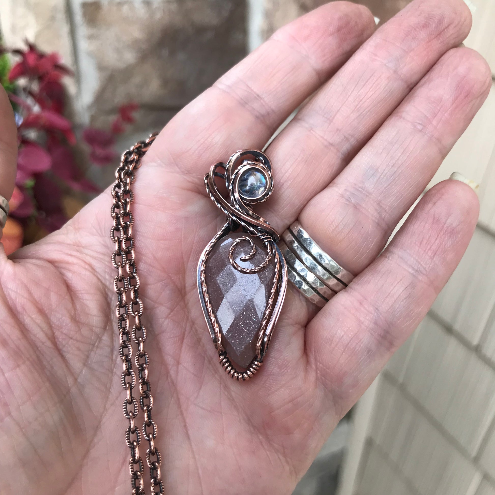 Peach Moonstone Copper Pendant