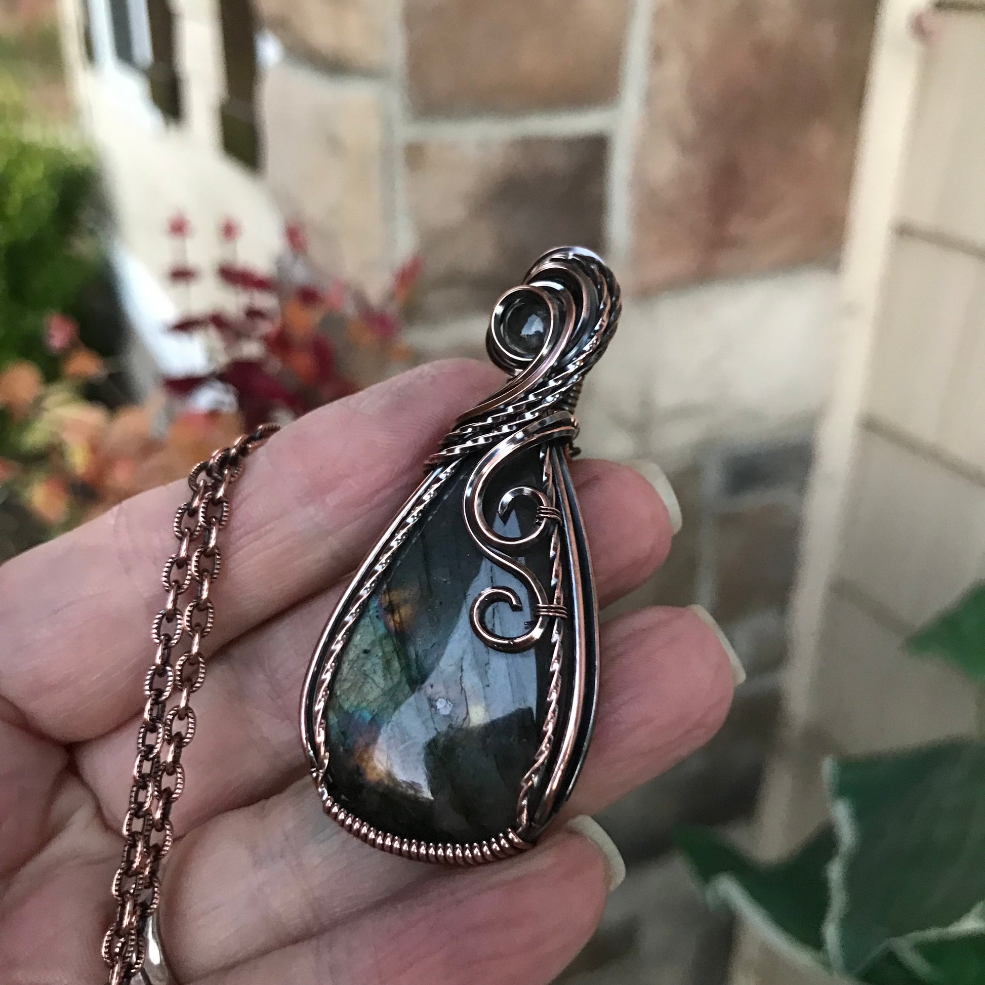 Sage Green Labradorite & Prasiolite Copper Pendant