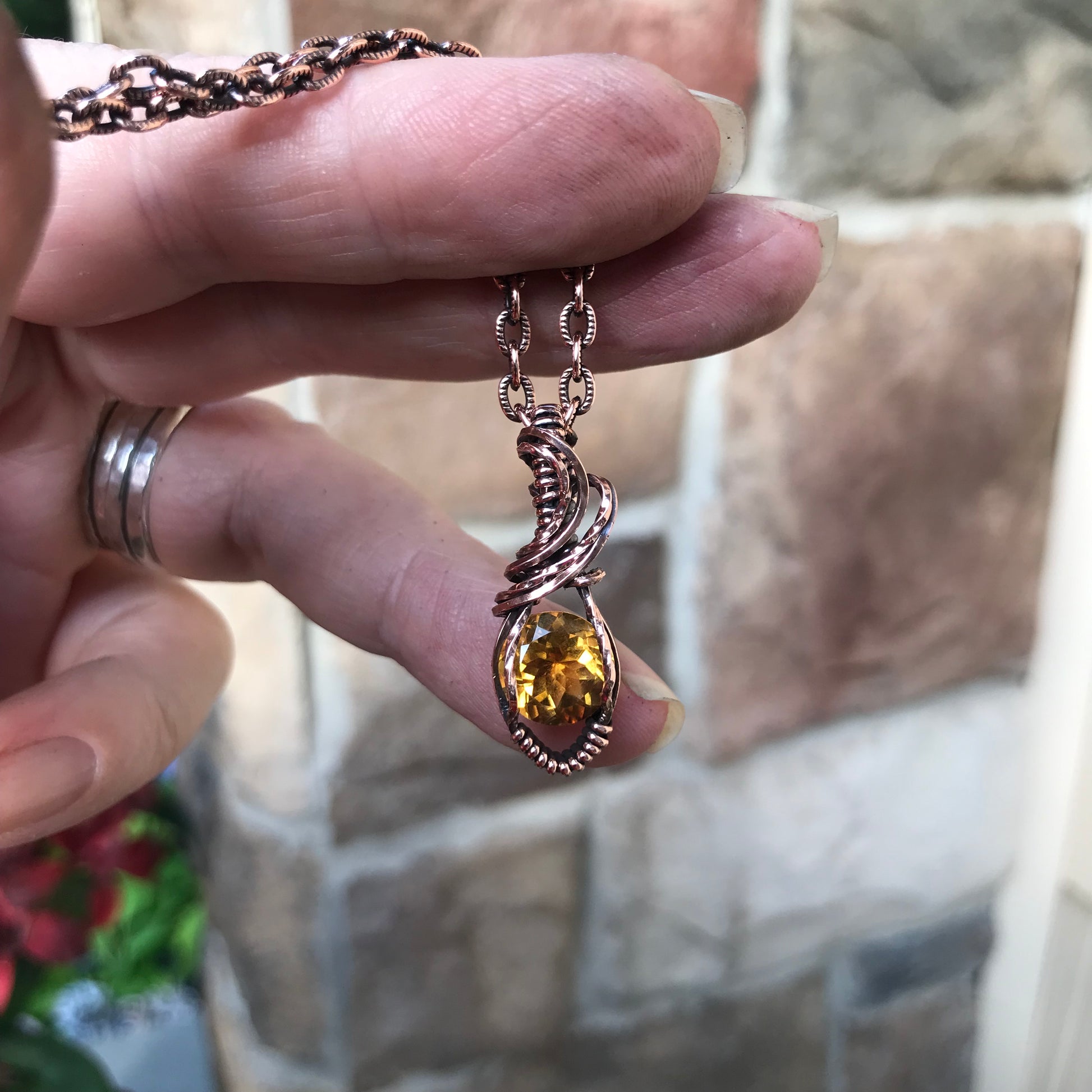 Faceted Citrine Teardrop Copper Pendant