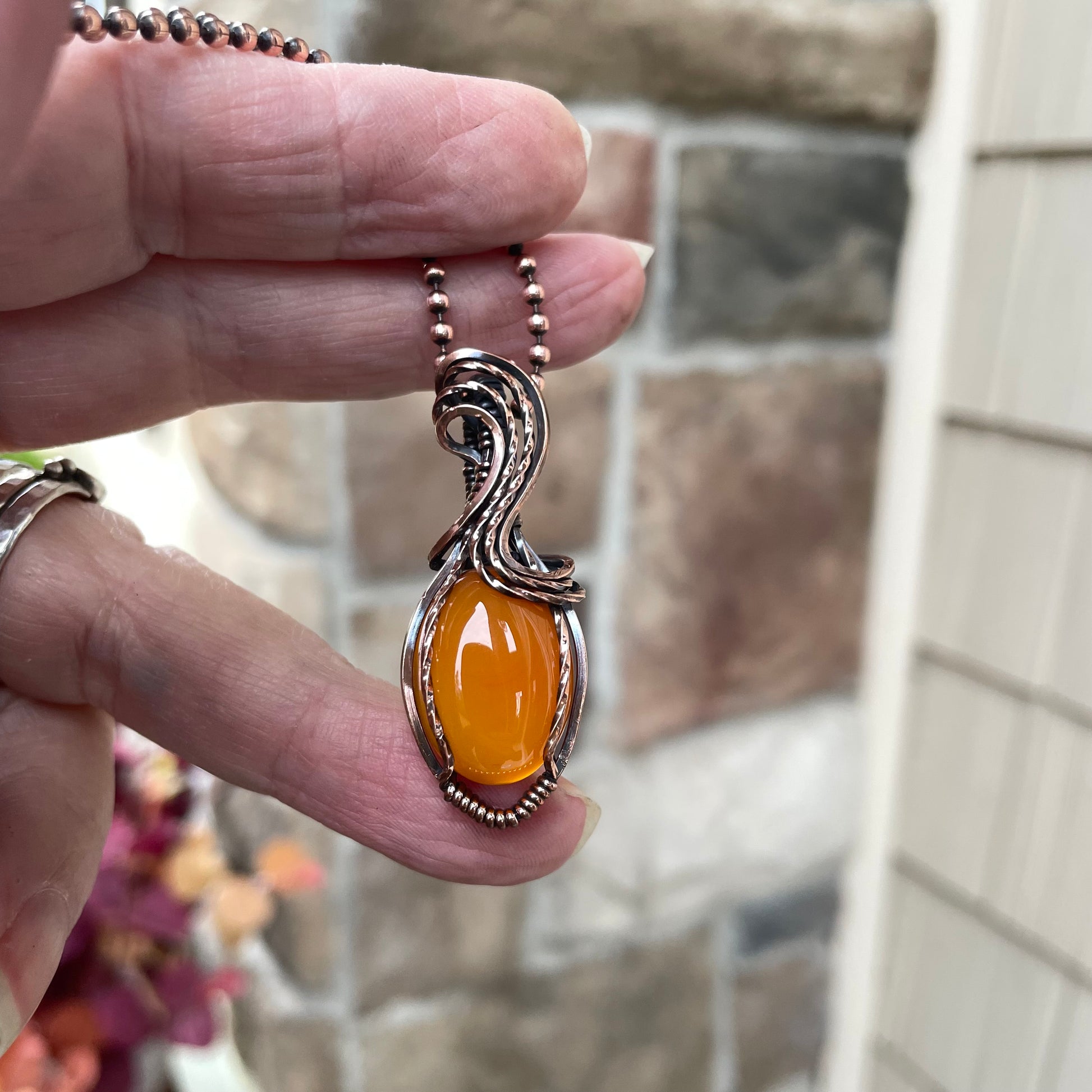 Carnelian Small Oval Copper Necklace