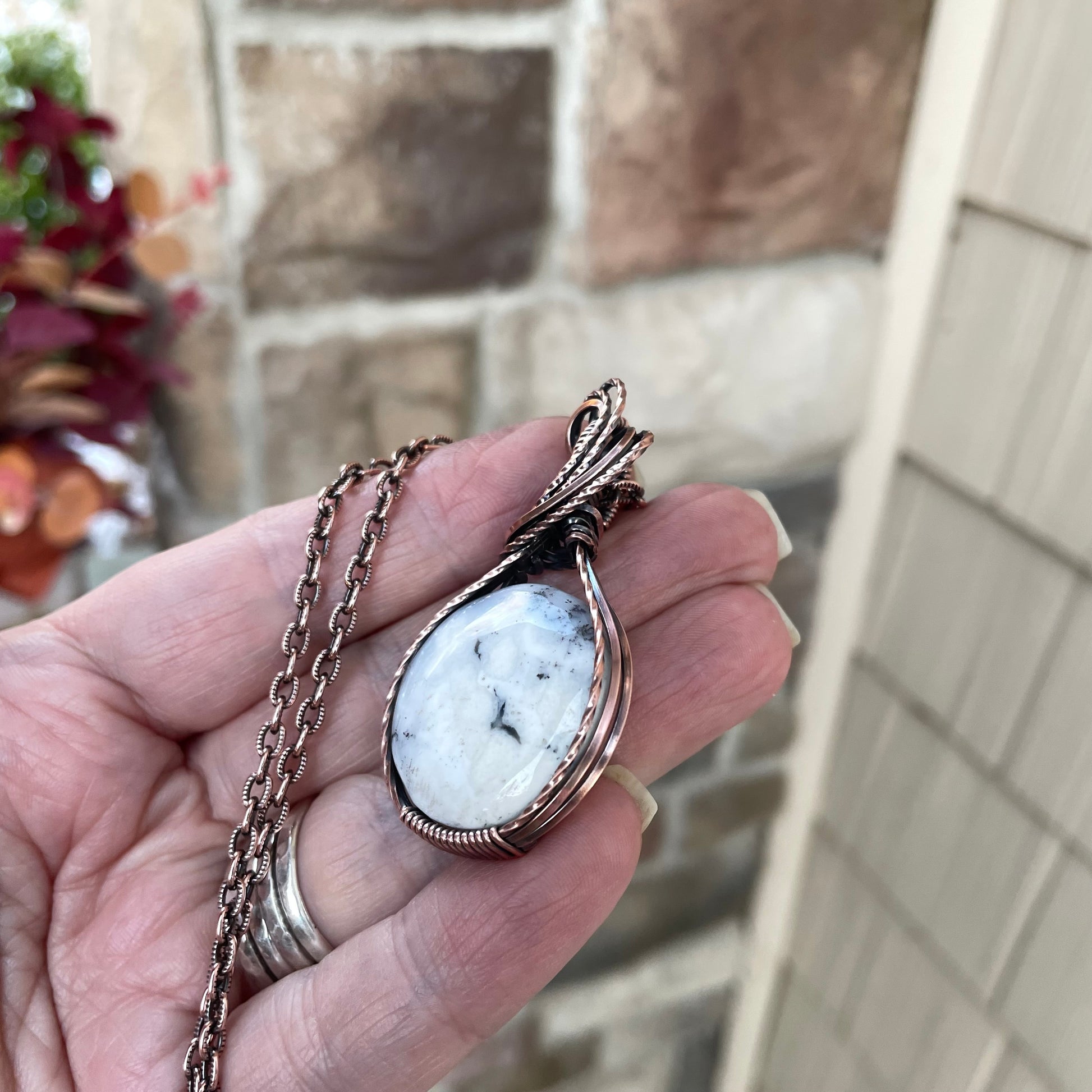 Dendritic Opal Agate Copper Pendant