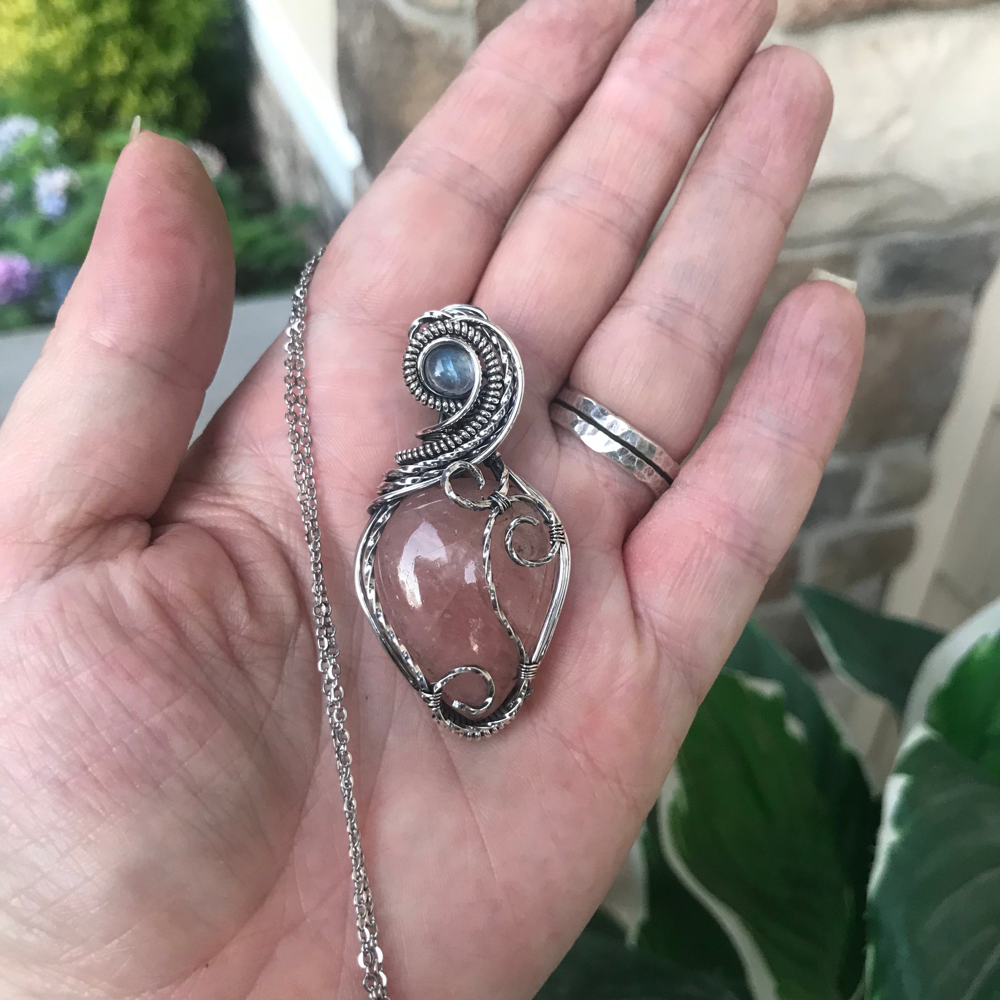 Morganite & Moonstone Silver Pendant