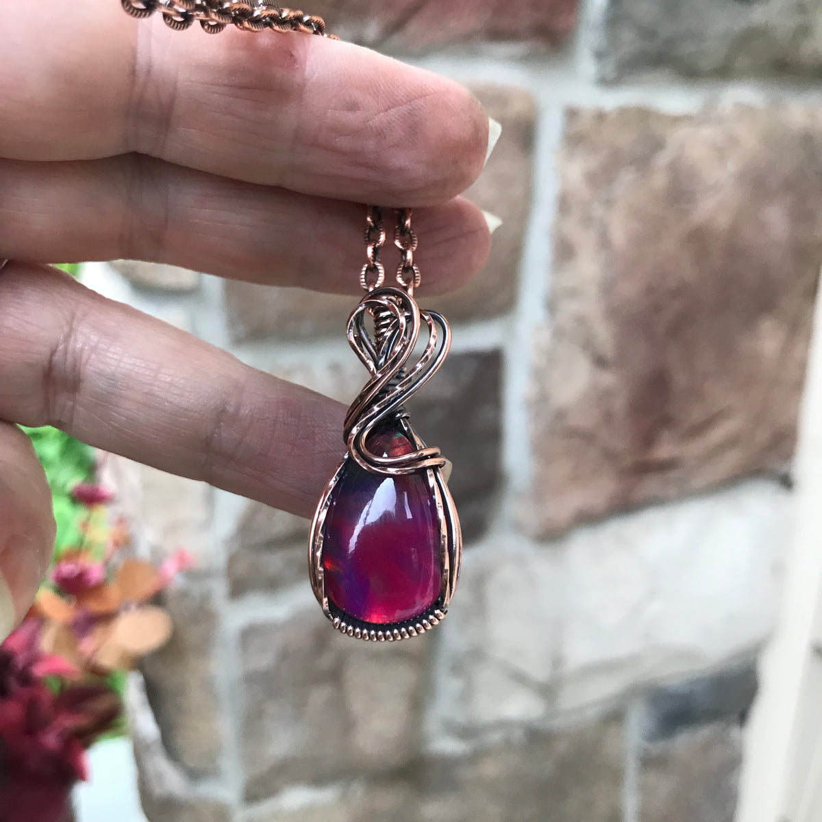 Aurora Opal Maroon Copper Necklace