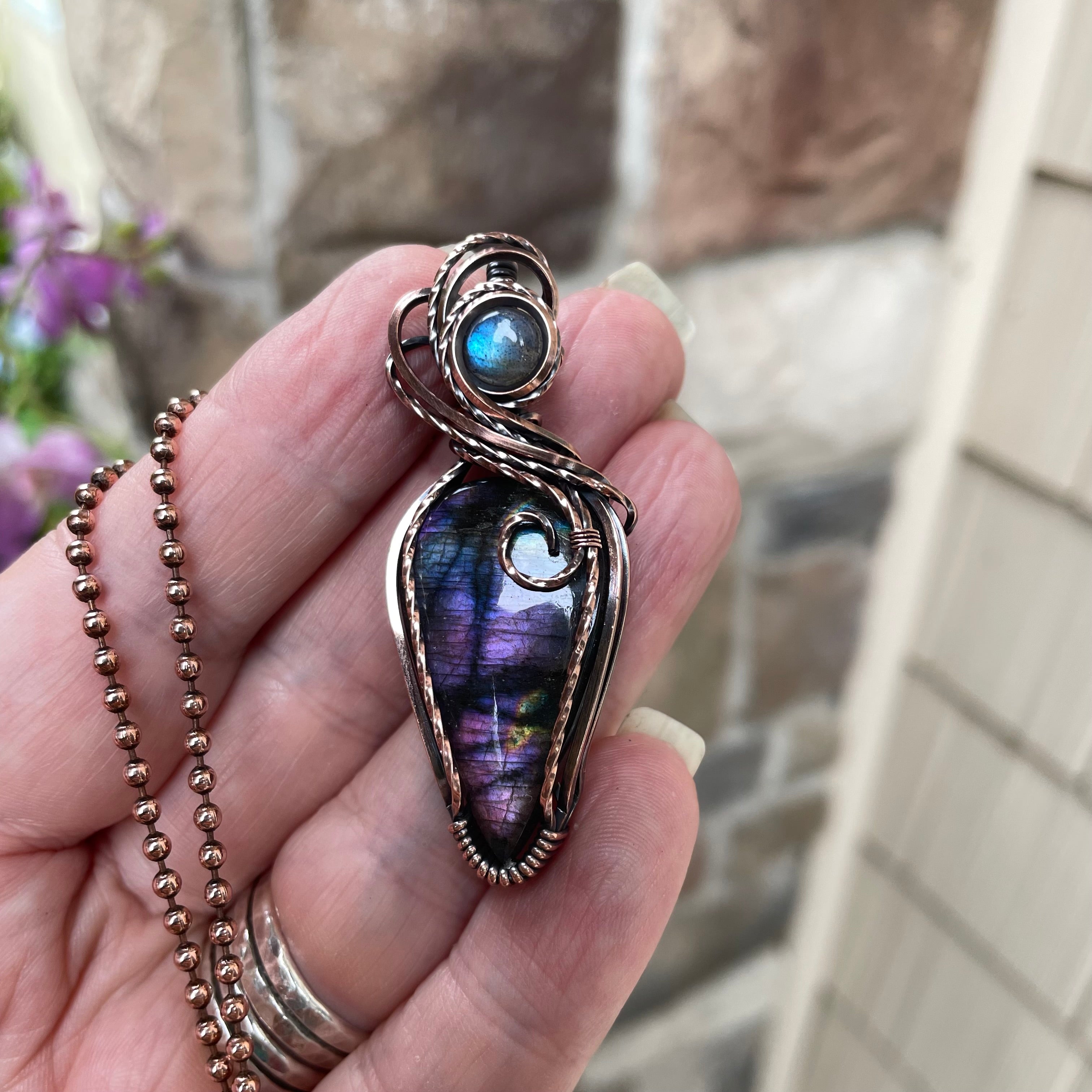 Purple Labradorite & Moonstone Copper Necklace