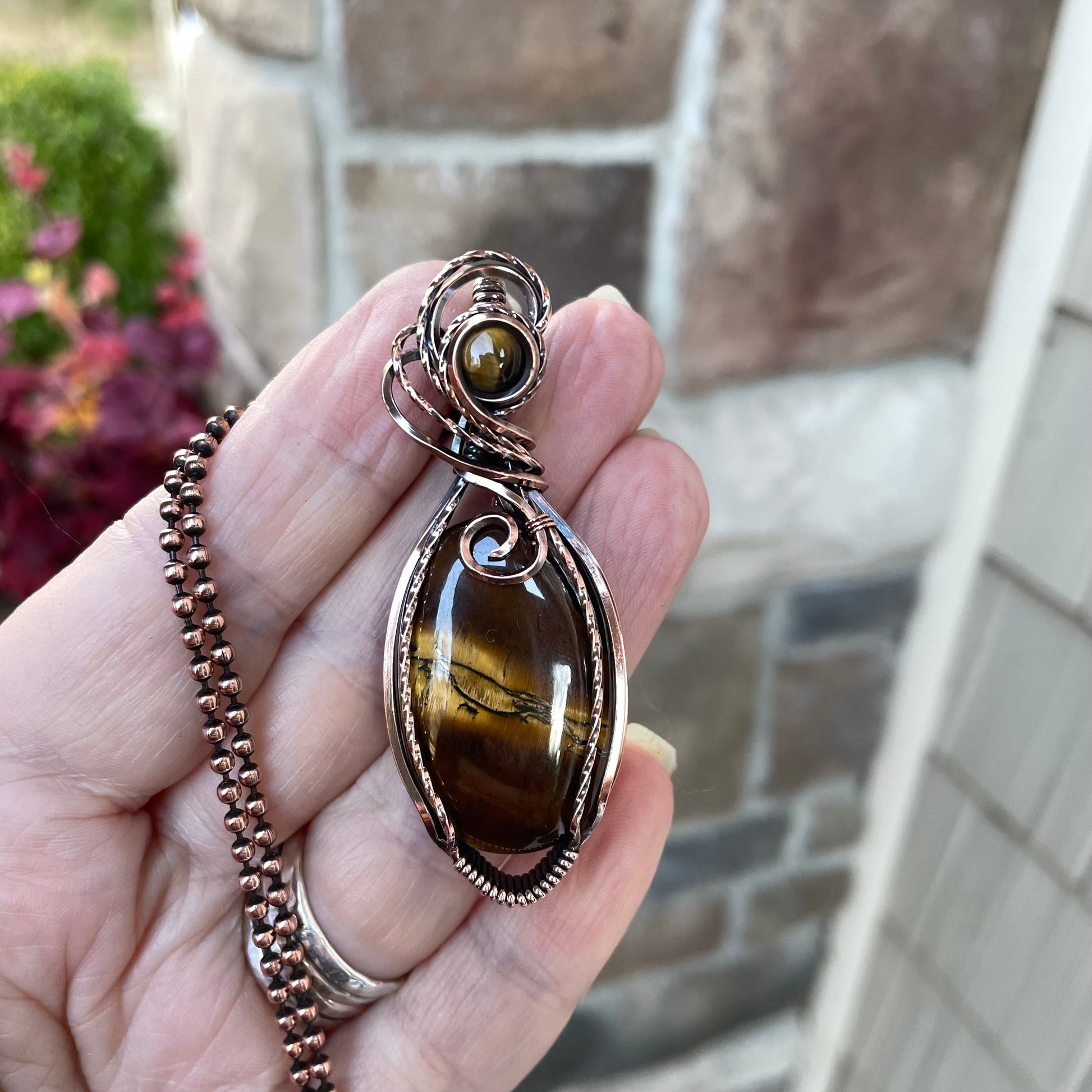 Tiger Eye Oval Copper Pendant