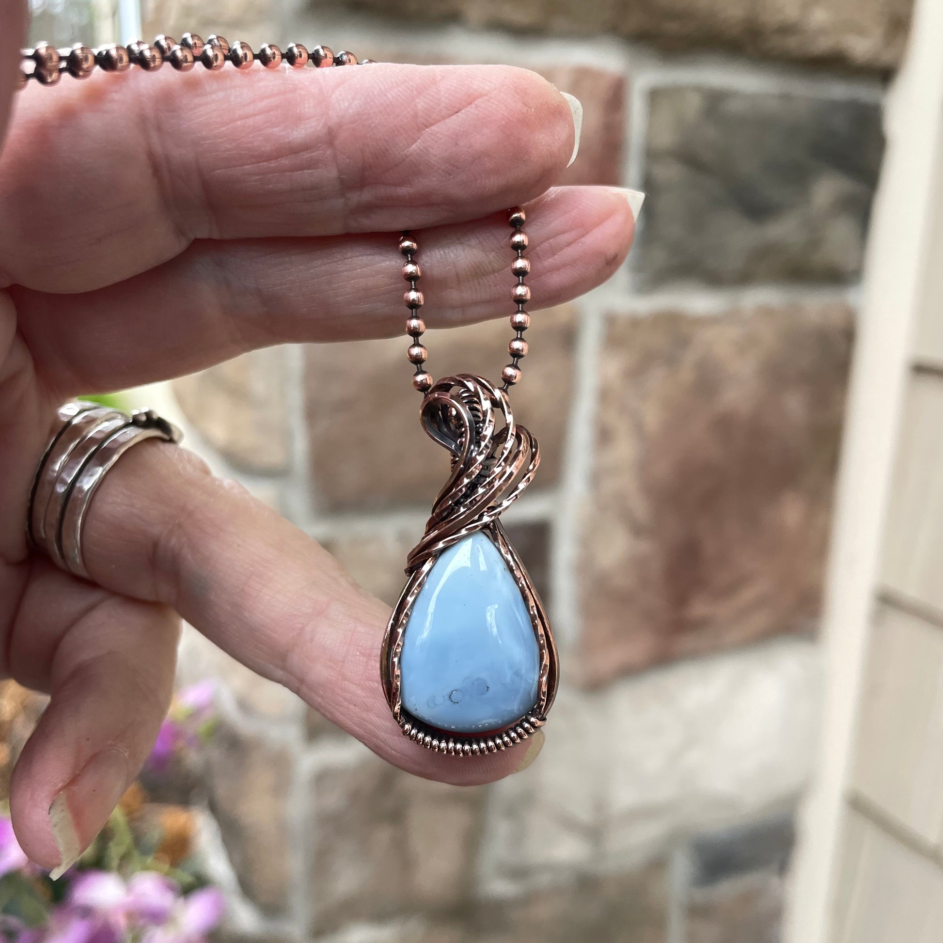 Blue Opal Teardrop Small Copper Necklace