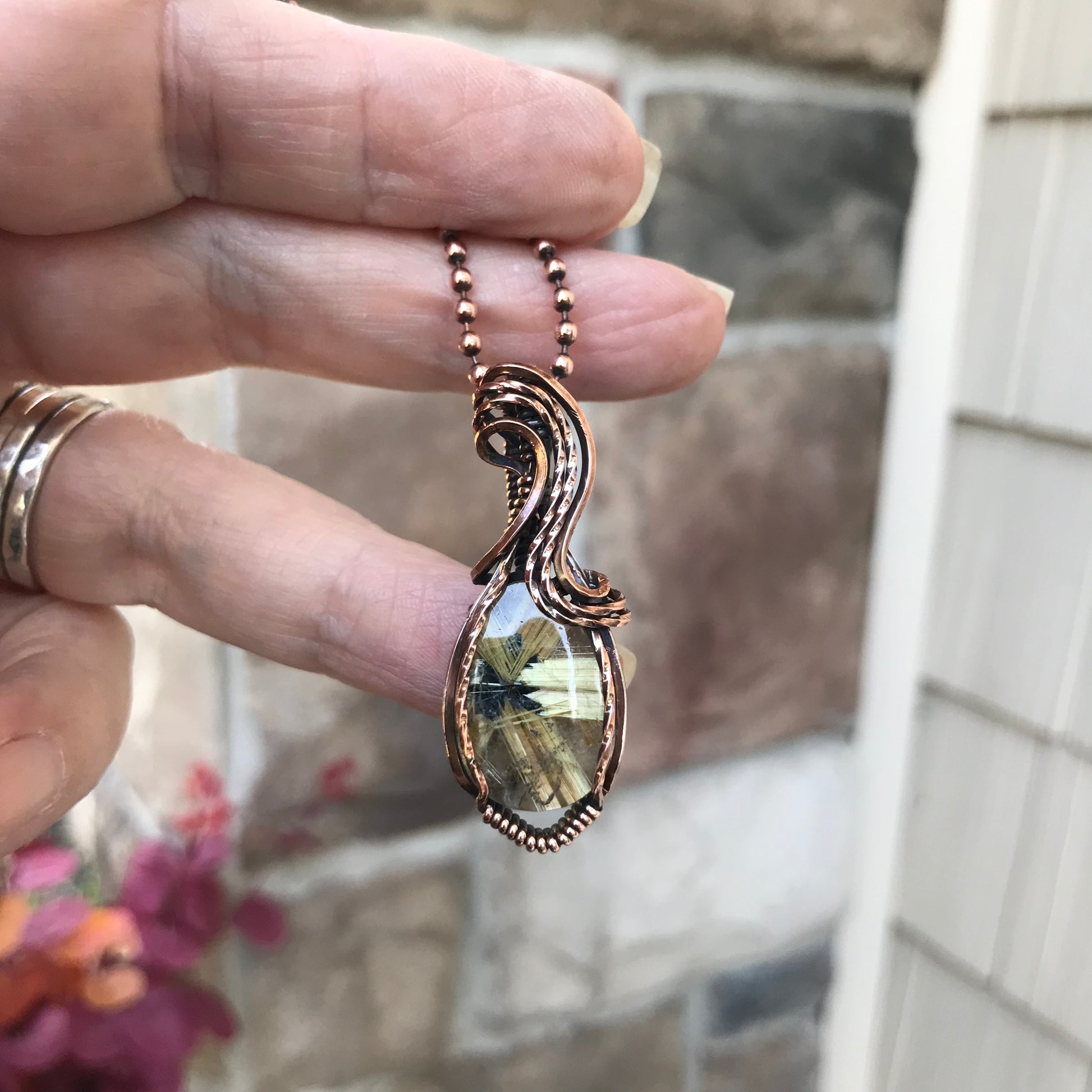 Golden Star Rutilated Quartz Copper Necklace