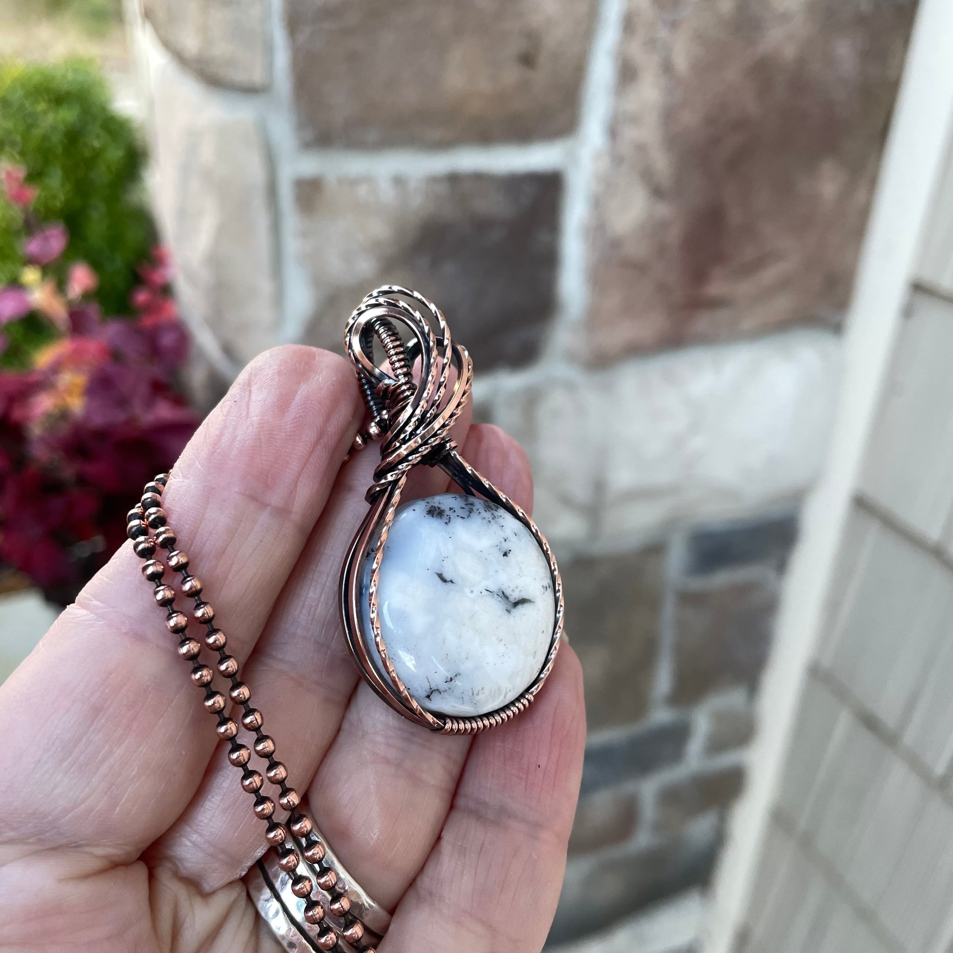 Dendritic Opal Agate Copper Pendant