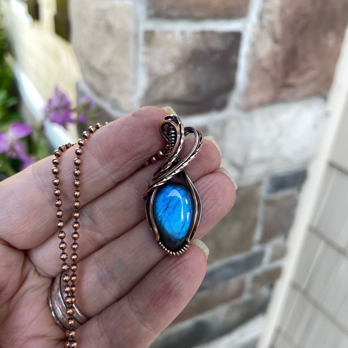 Blue Labradorite Small Copper Pendant