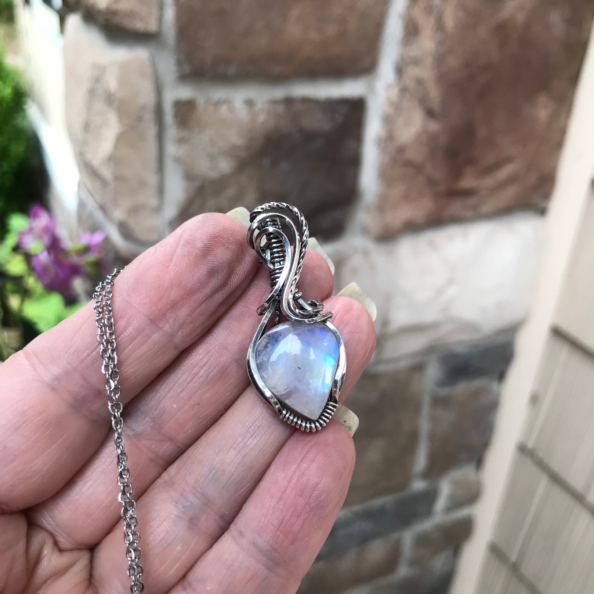 Rainbow Moonstone Sterling Silver Pendant