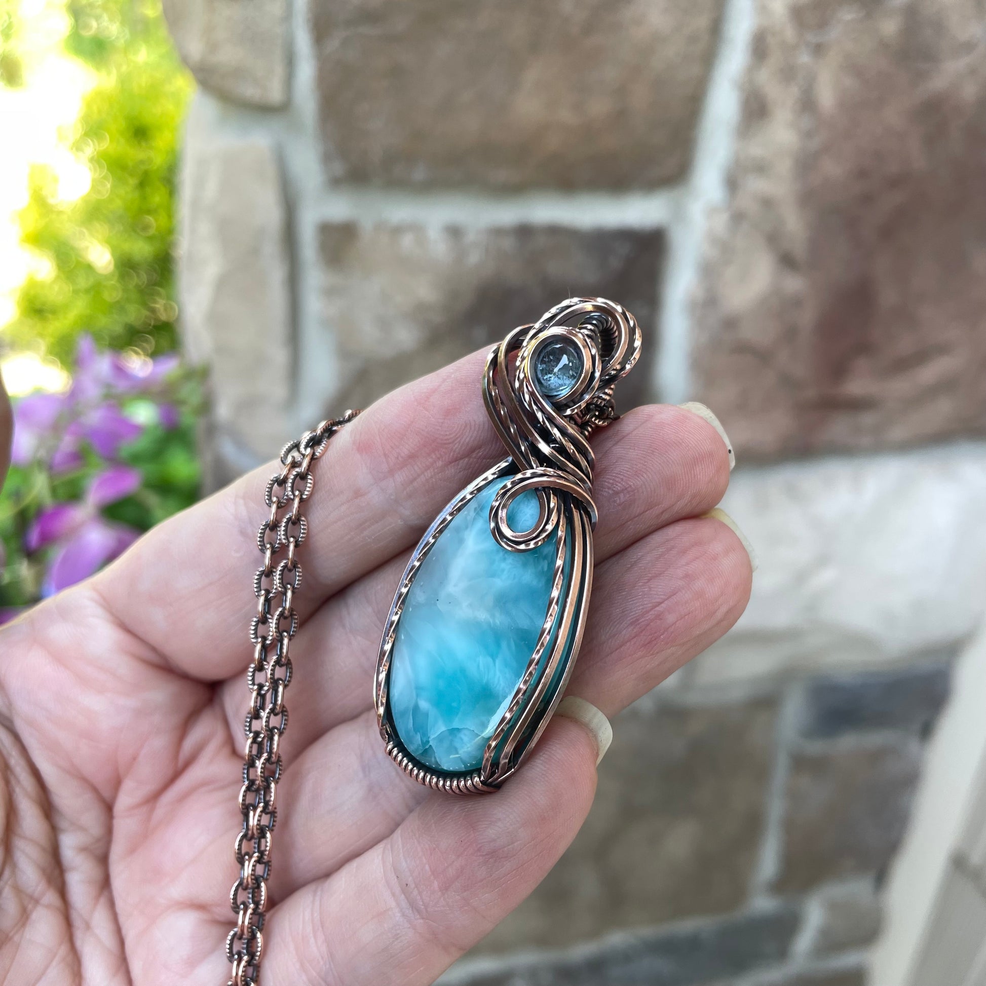 Larimar & Aquamarine Oval Copper Necklace