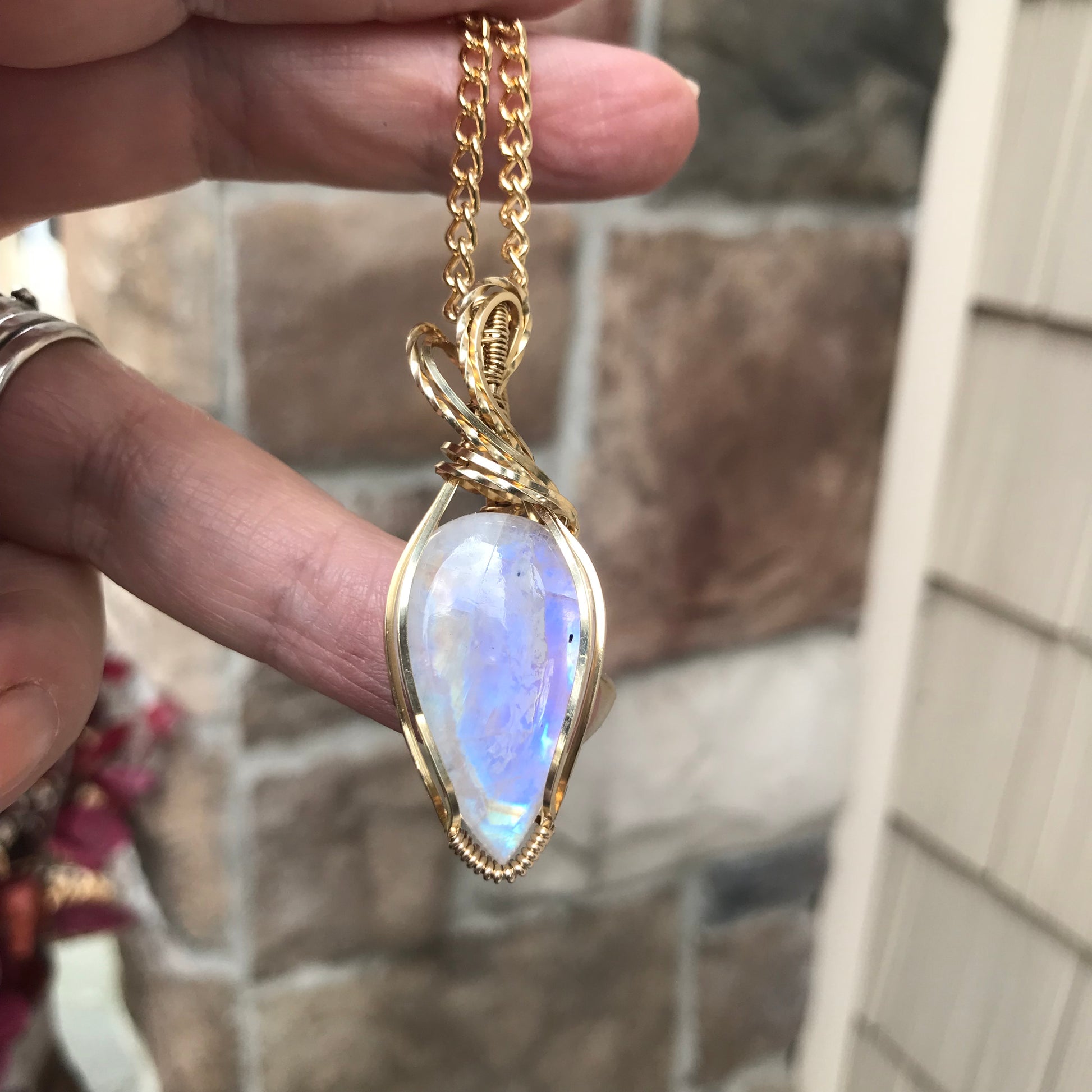 Moonstone Slender Brass Pendant