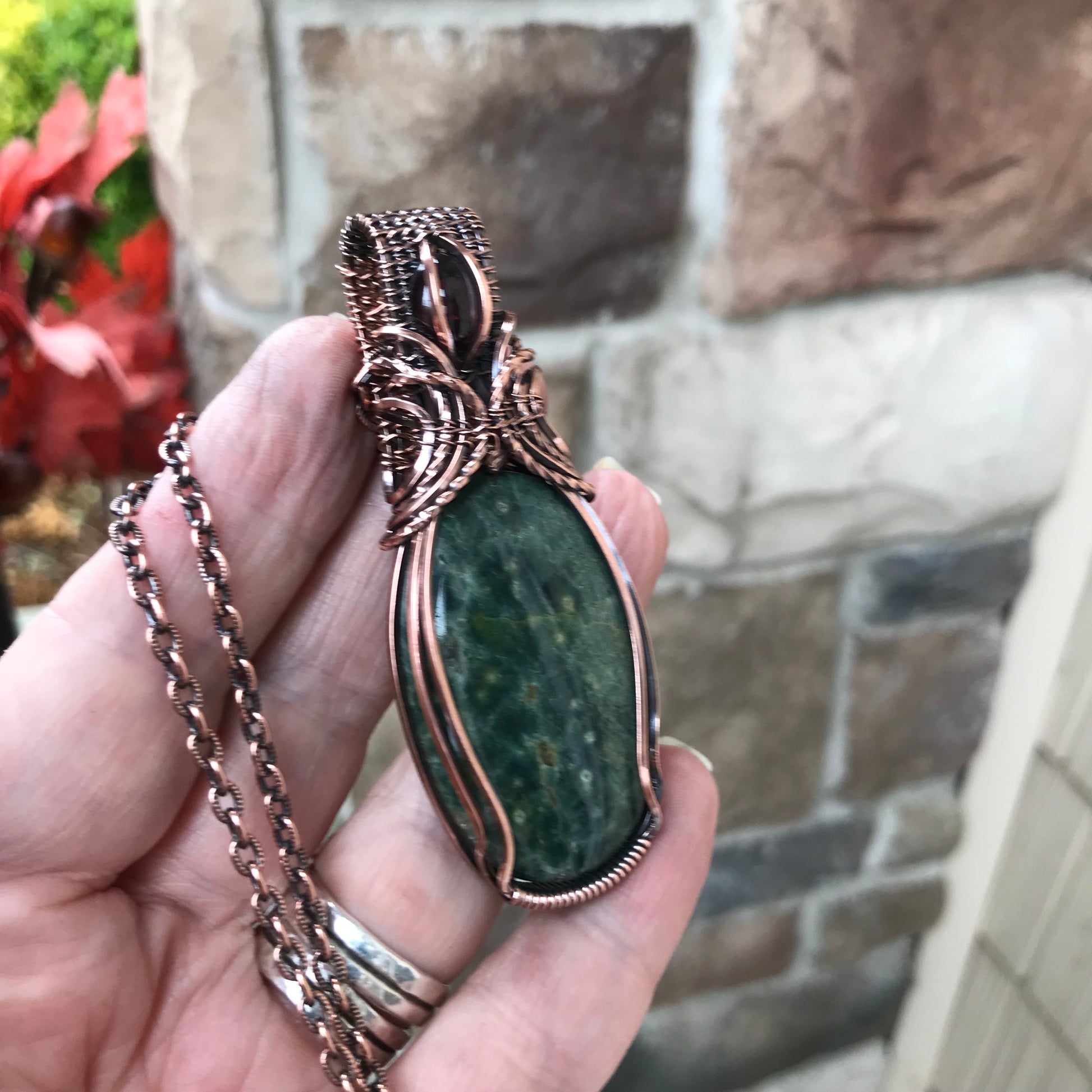 Ocean Jasper & Garnet Copper Pendant