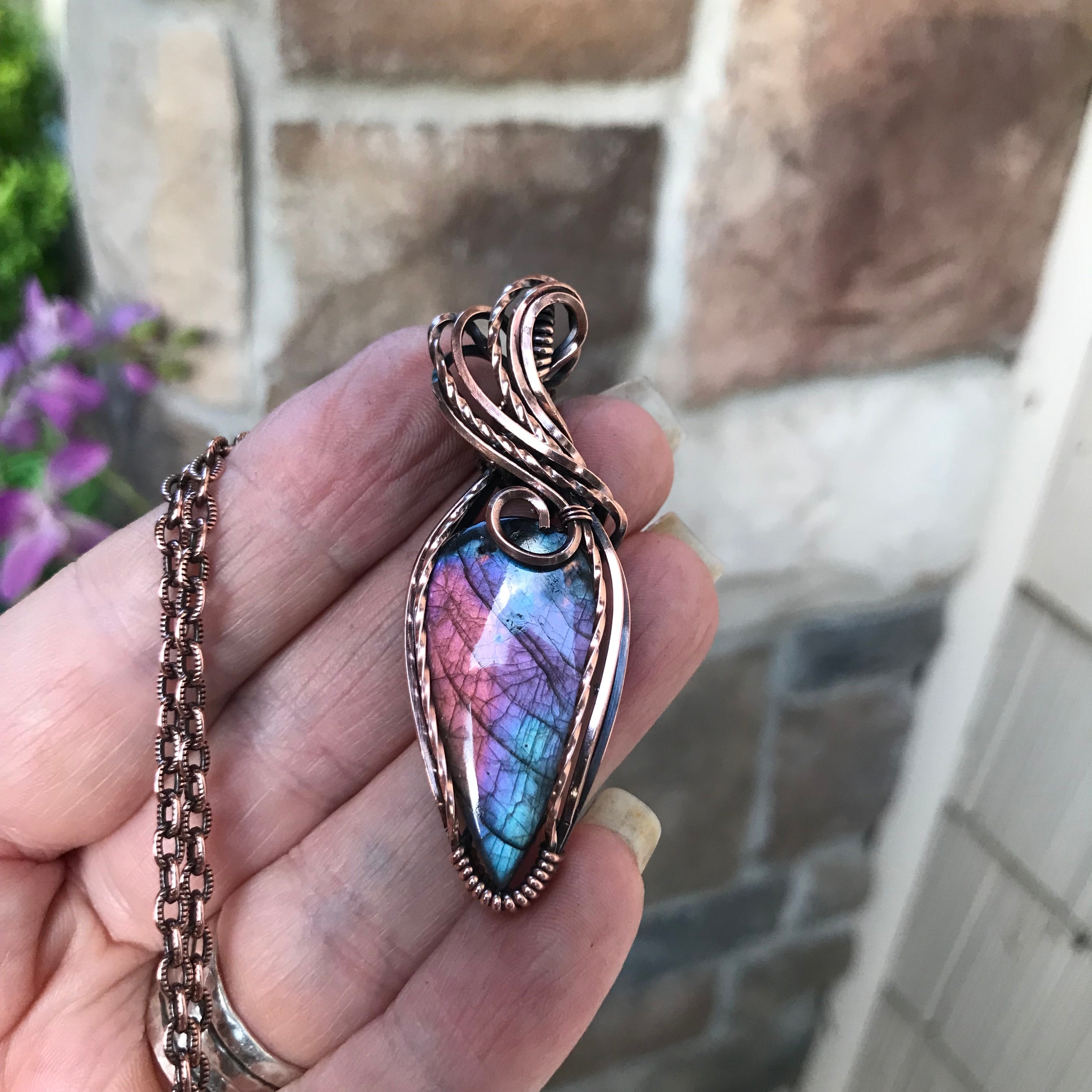 Blue Pink Purple Labradorite Copper Necklace
