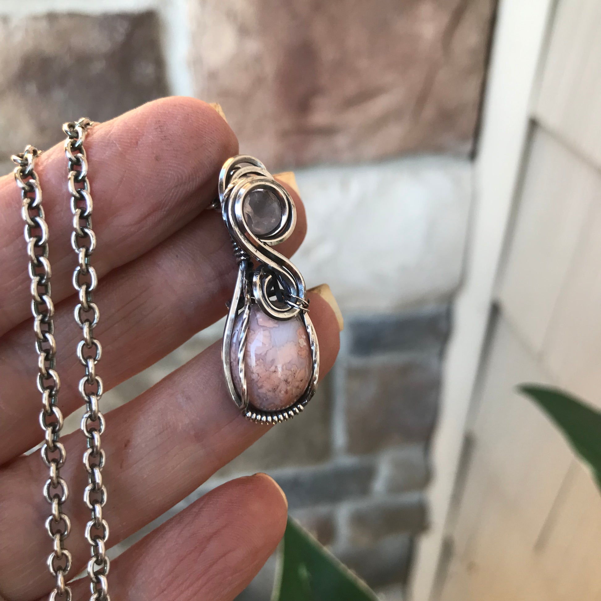 Custom Listing - Cotton Candy Agate & Rose Quartz Sterling Silver Necklace