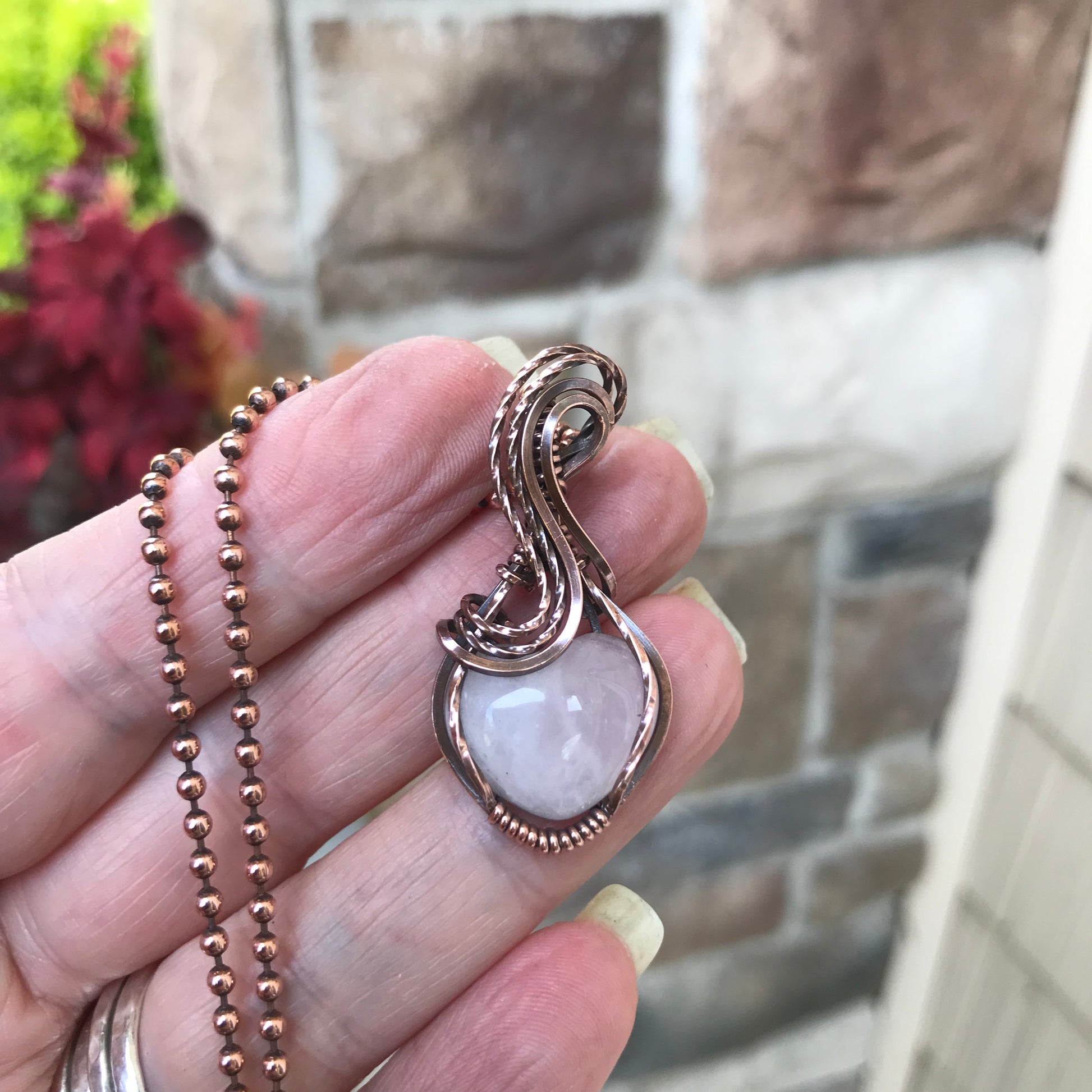 Rose Quartz Copper Heart Pendant