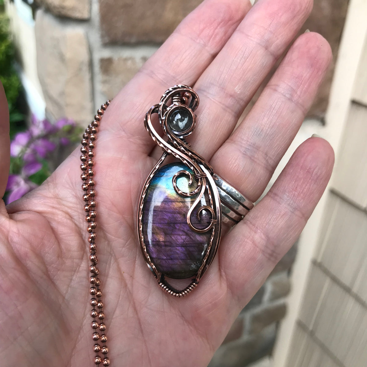 Purple Labradorite & Prasiolite Oval Copper Necklace