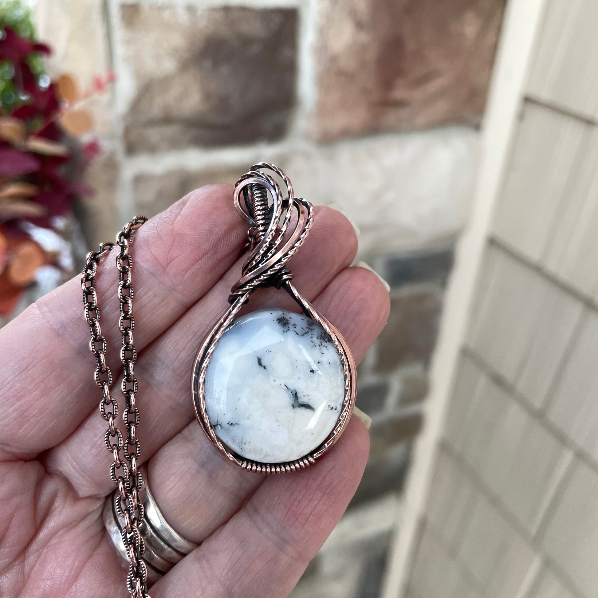 Dendritic Opal Agate Copper Pendant