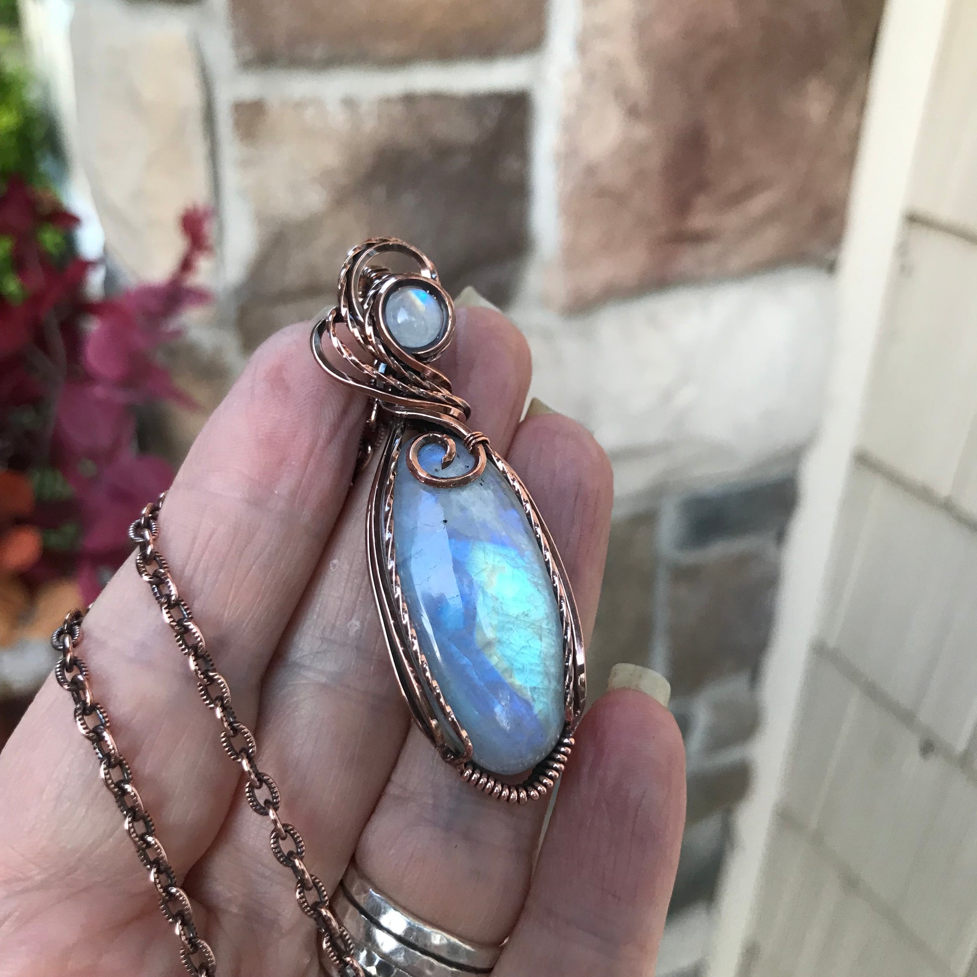 Moonstone with Moonstone Swirly Copper Pendant