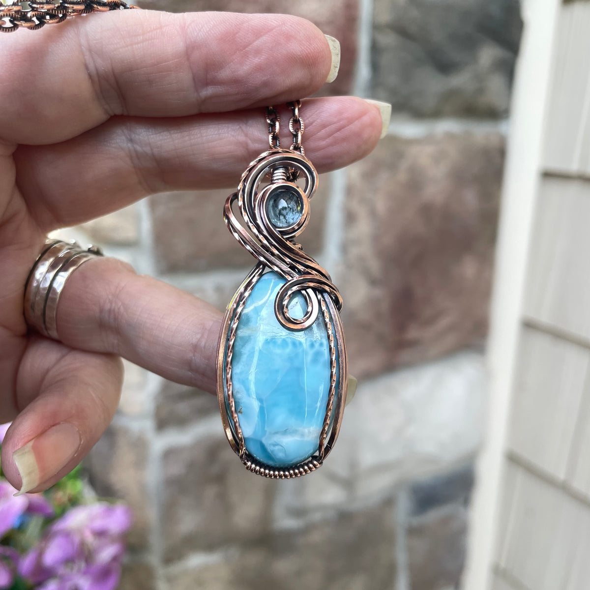 Larimar & Aquamarine Oval Copper Necklace