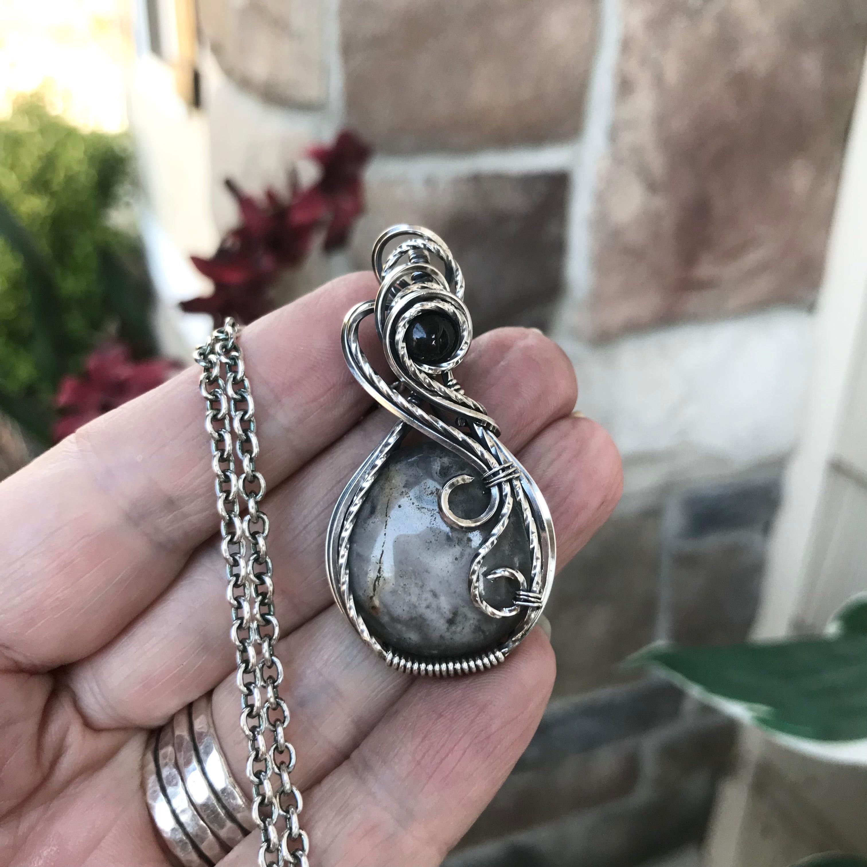 Mexican Crazy Lace Agate & Smoky Quartz Sterling Silver Necklace