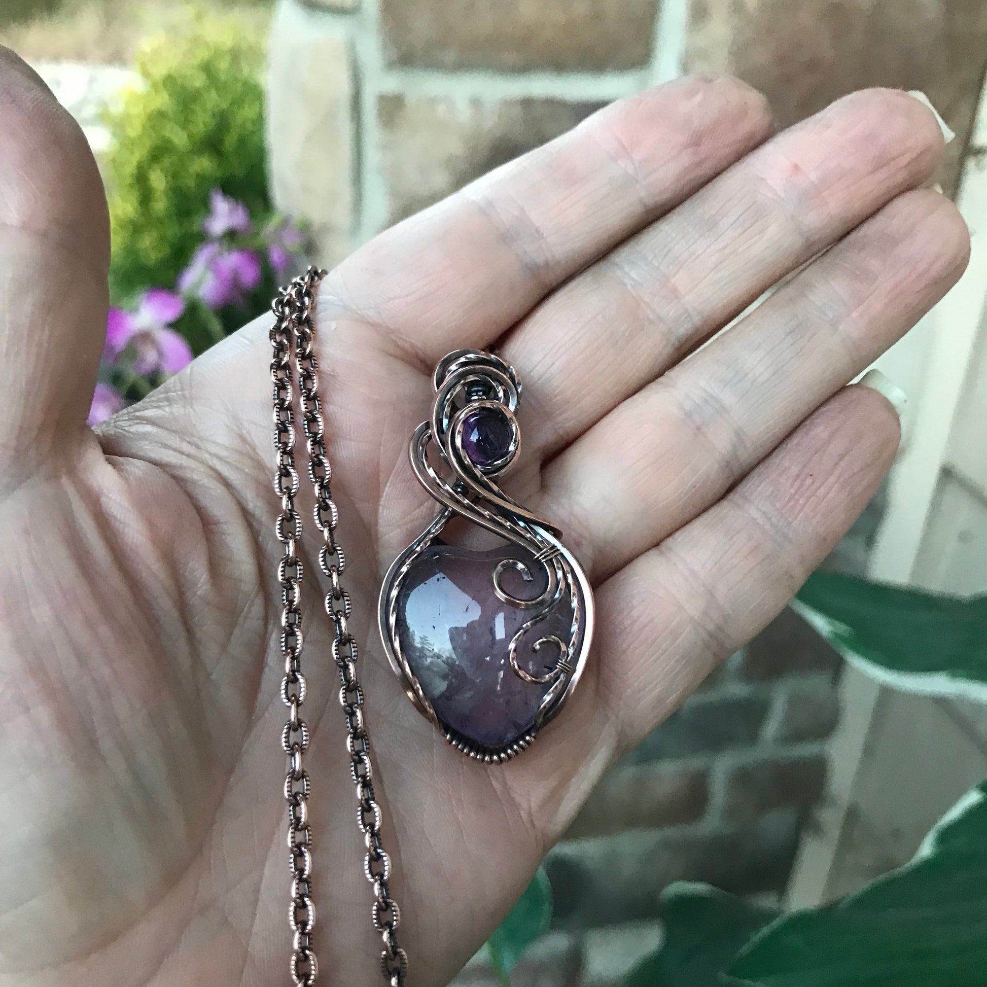 Amethyst Heart with Amethyst Accent Copper Pendant