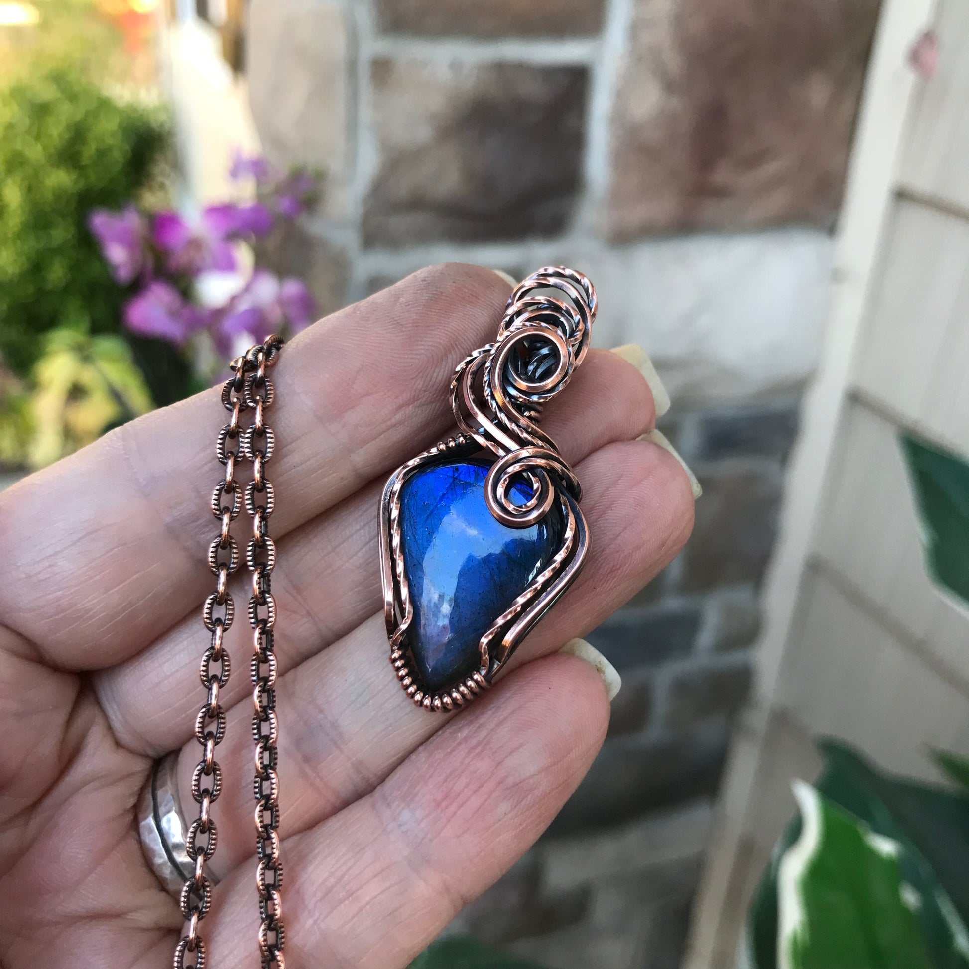 Electric Blue Labradorite Copper Necklace