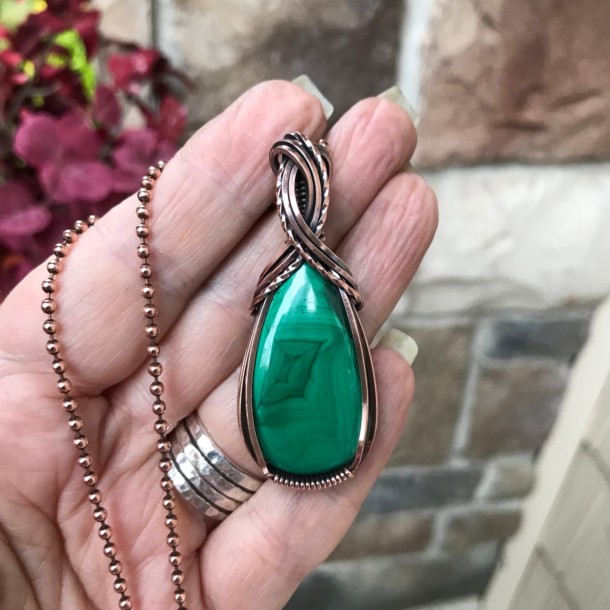 Malachite Copper Teardrop Pendant