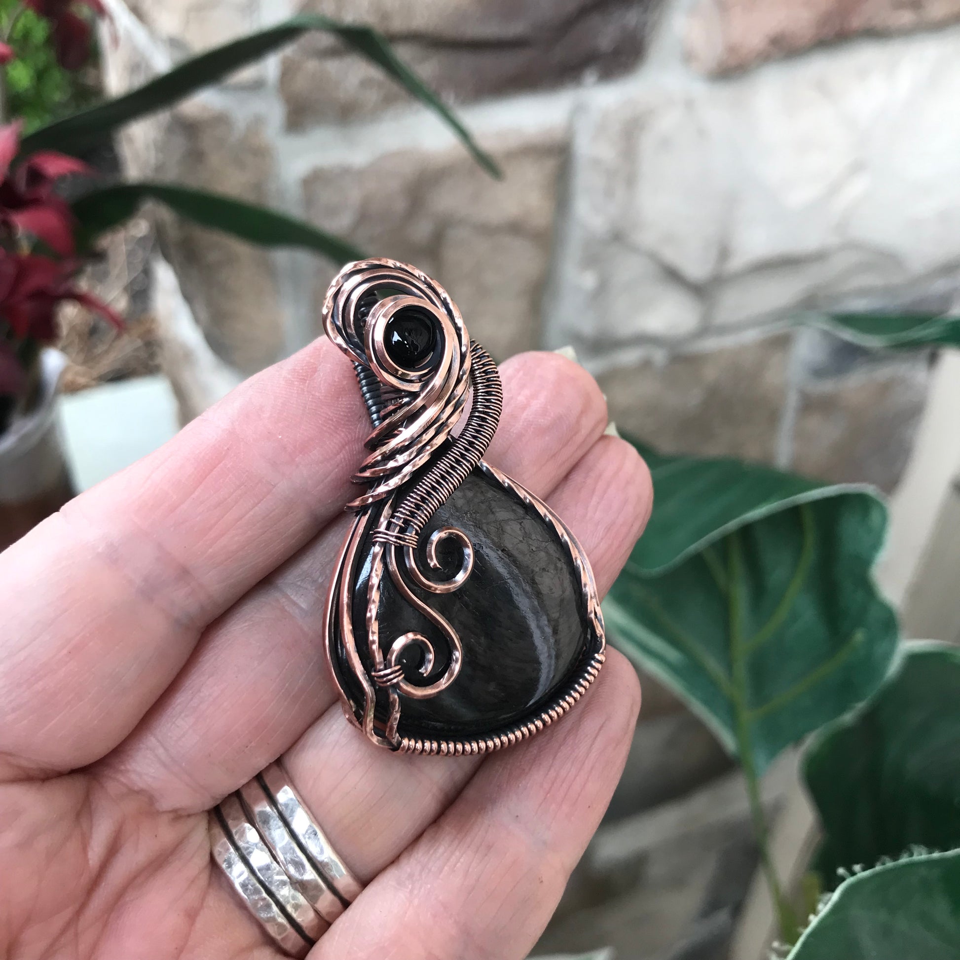 Hypersthene & Black Onyx Copper Necklace