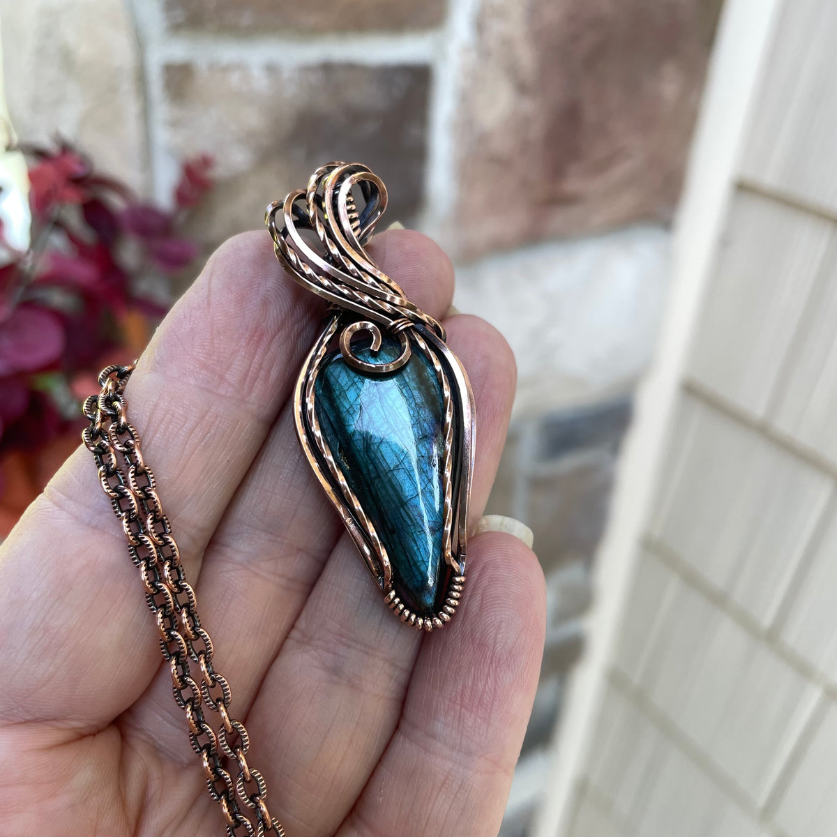 Teal Labradorite Copper Pendant