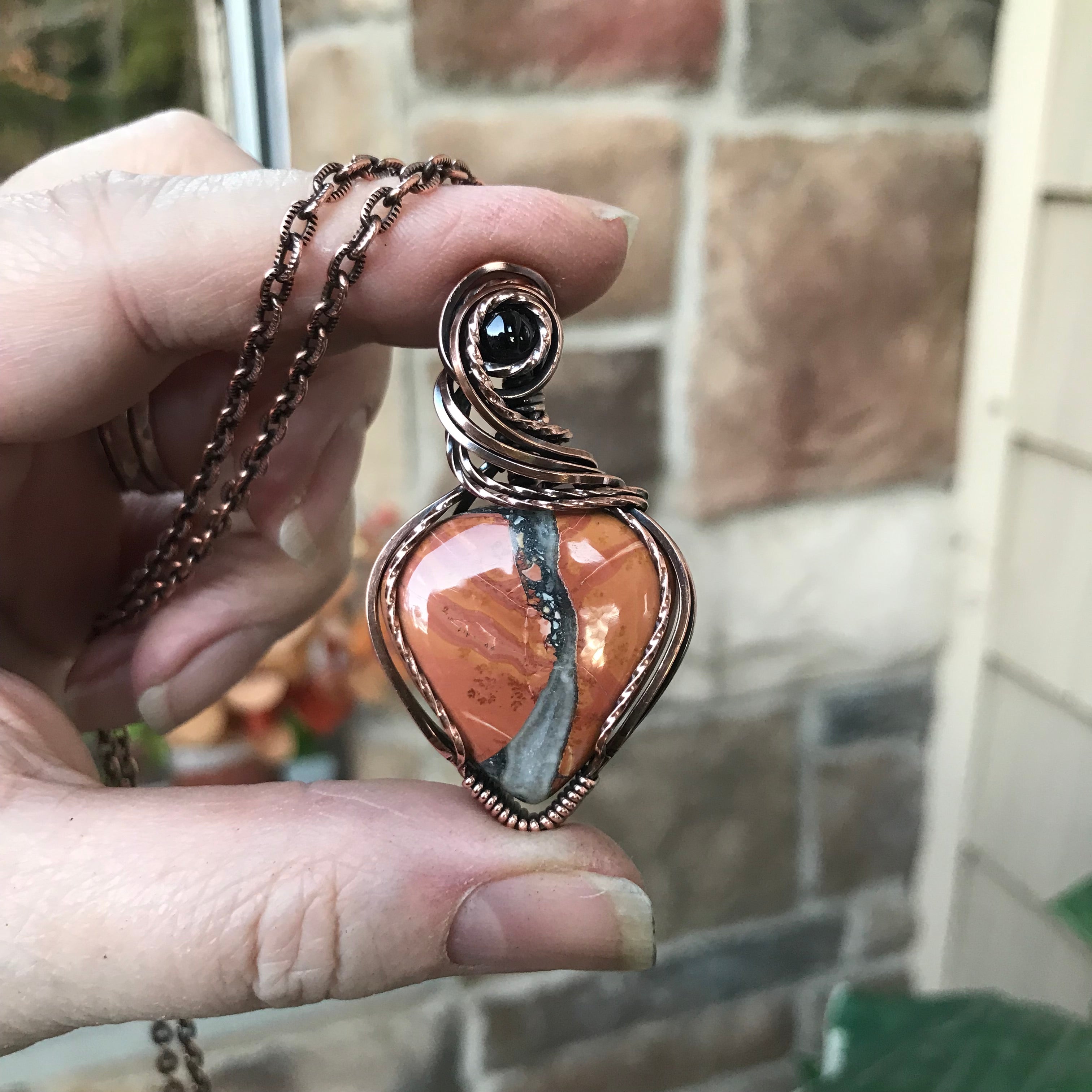 Maligano Jasper & Garnet Small Copper Pendant