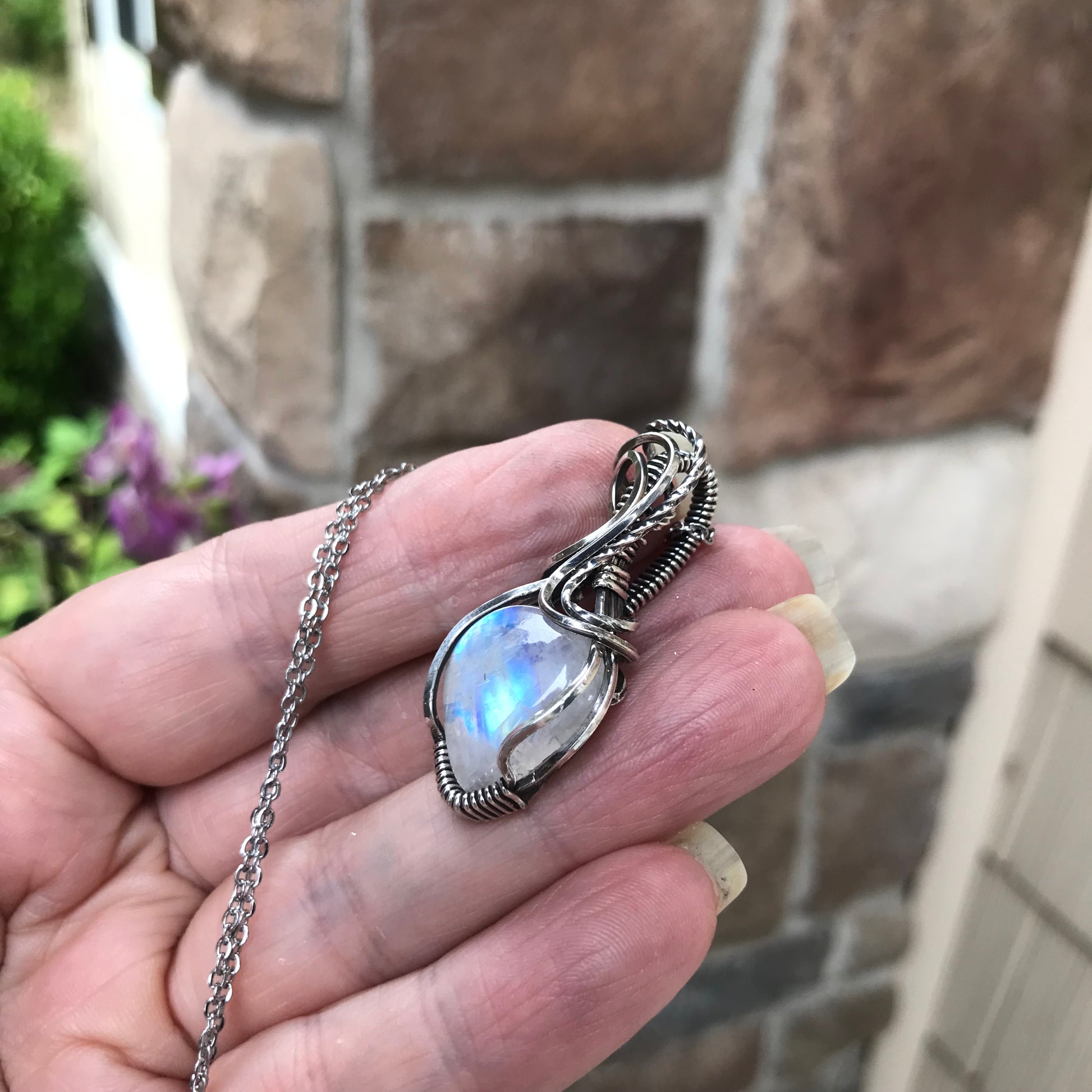 Rainbow Moonstone Sterling Silver Pendant