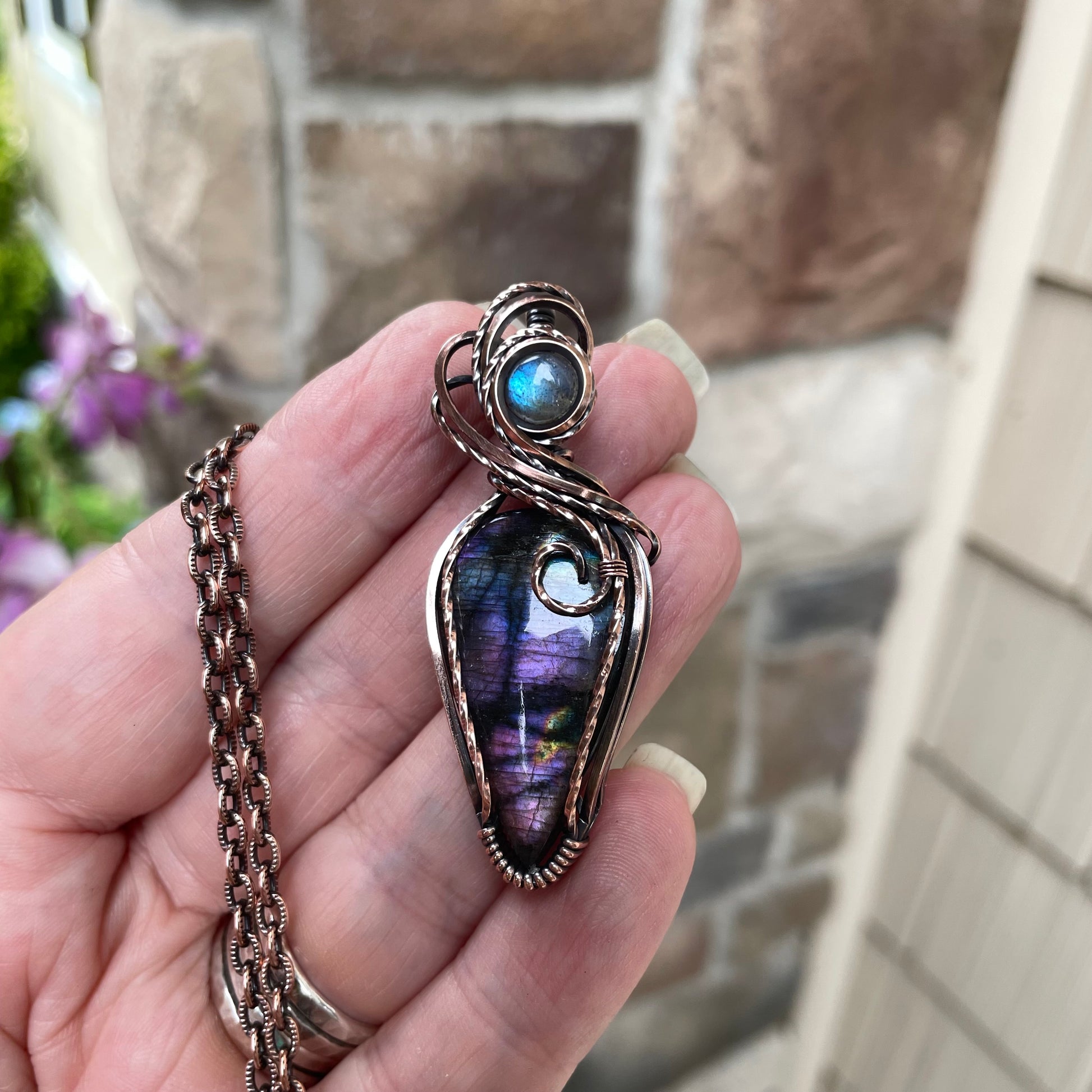 Purple Labradorite & Moonstone Copper Necklace