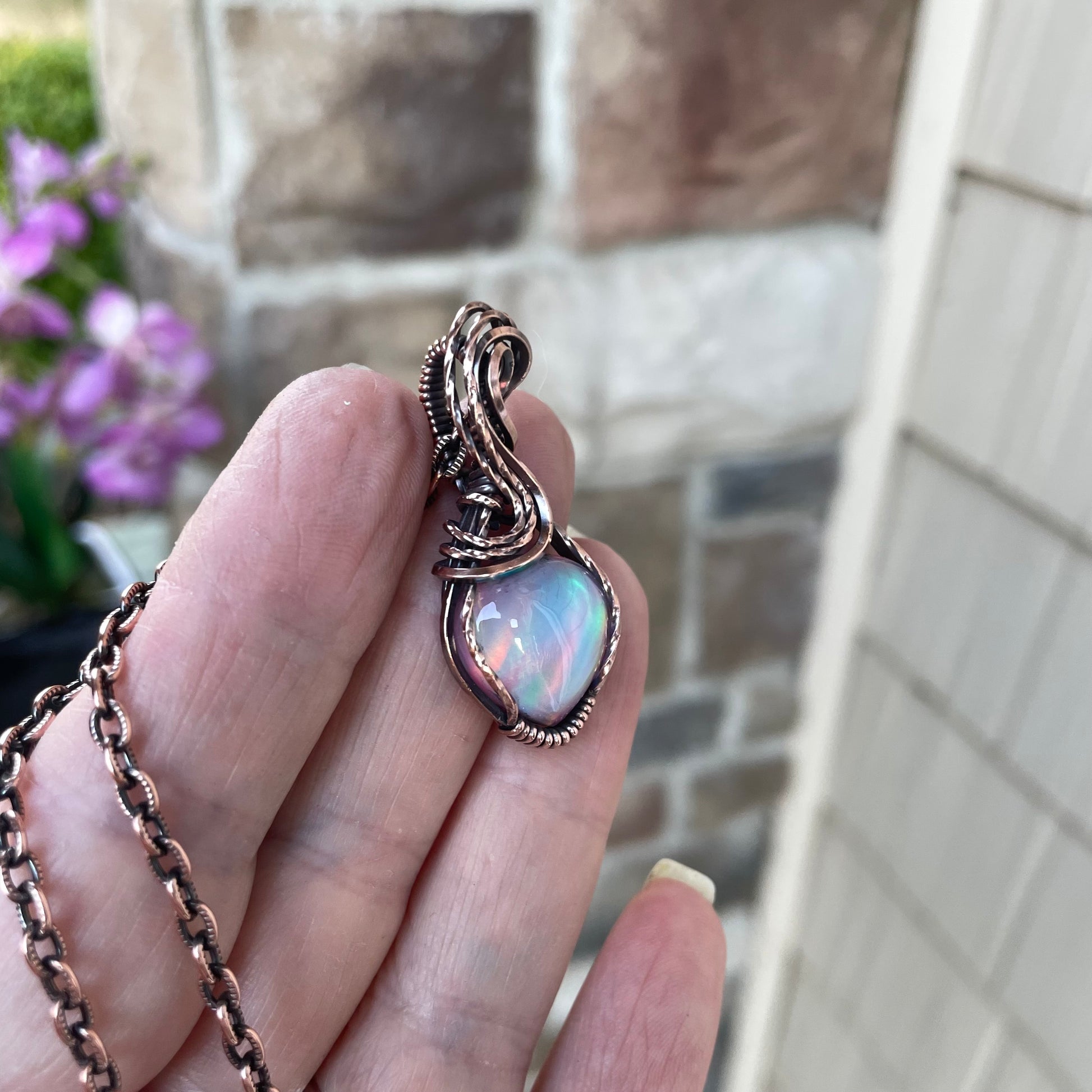 Aurora Opal Small Rainbow Copper Necklace
