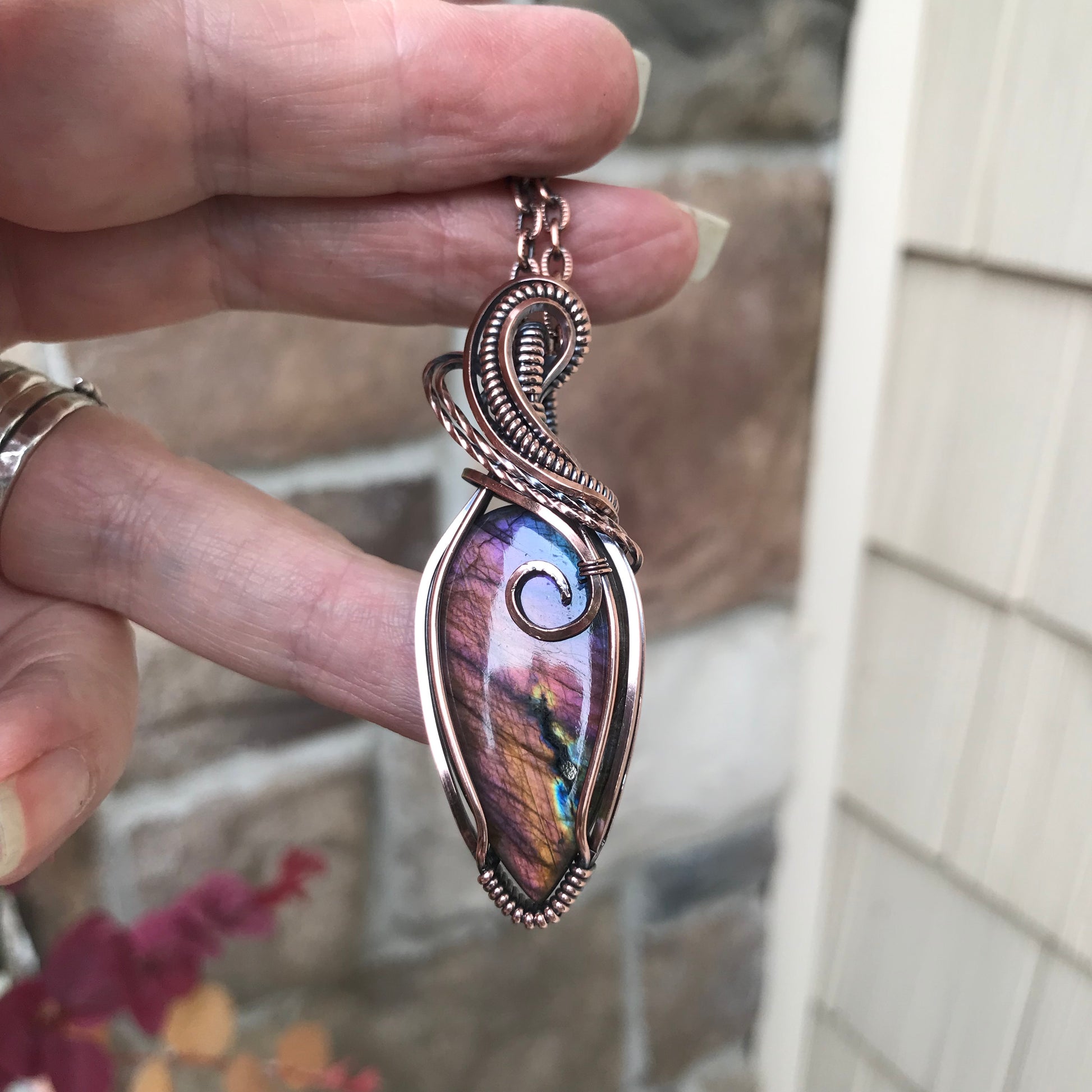 Rainbow Labradorite Copper Pendant