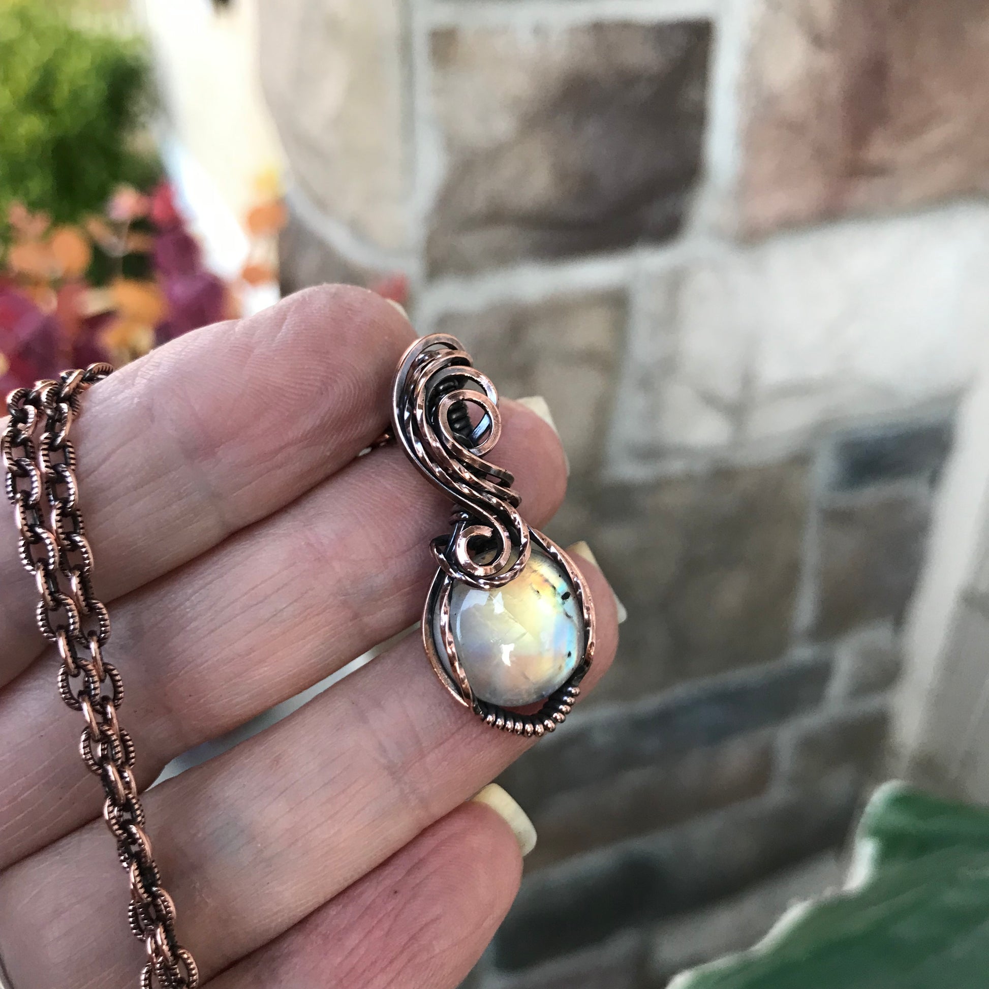 Golden Moonstone Swirly Copper Necklace